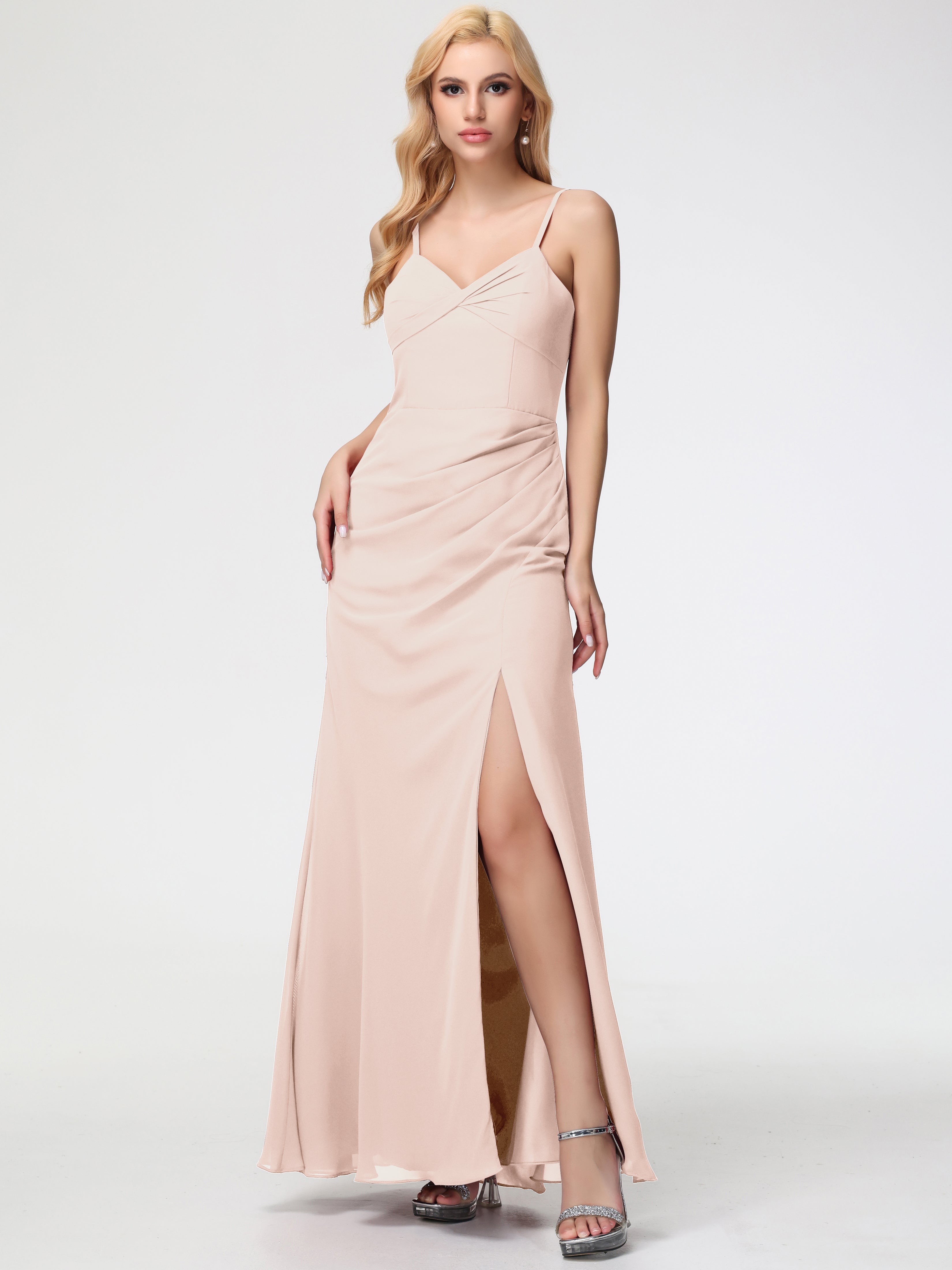 V-Neck A-Line Sleeveless Spaghetti Straps Chiffon Bridesmaid Dresses With Split (Copy)