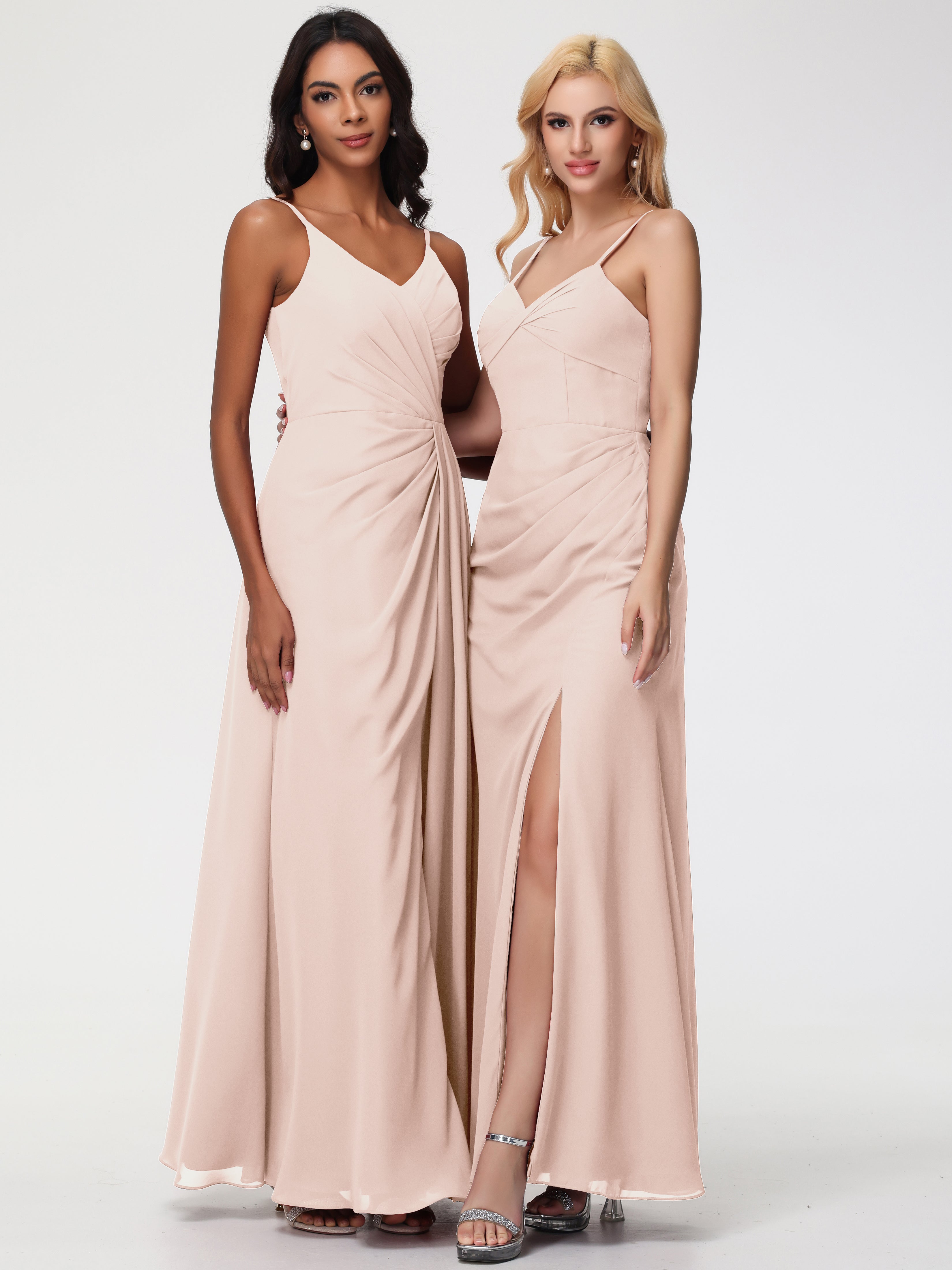 V-Neck A-Line Sleeveless Spaghetti Straps Chiffon Bridesmaid Dresses With Split (Copy)