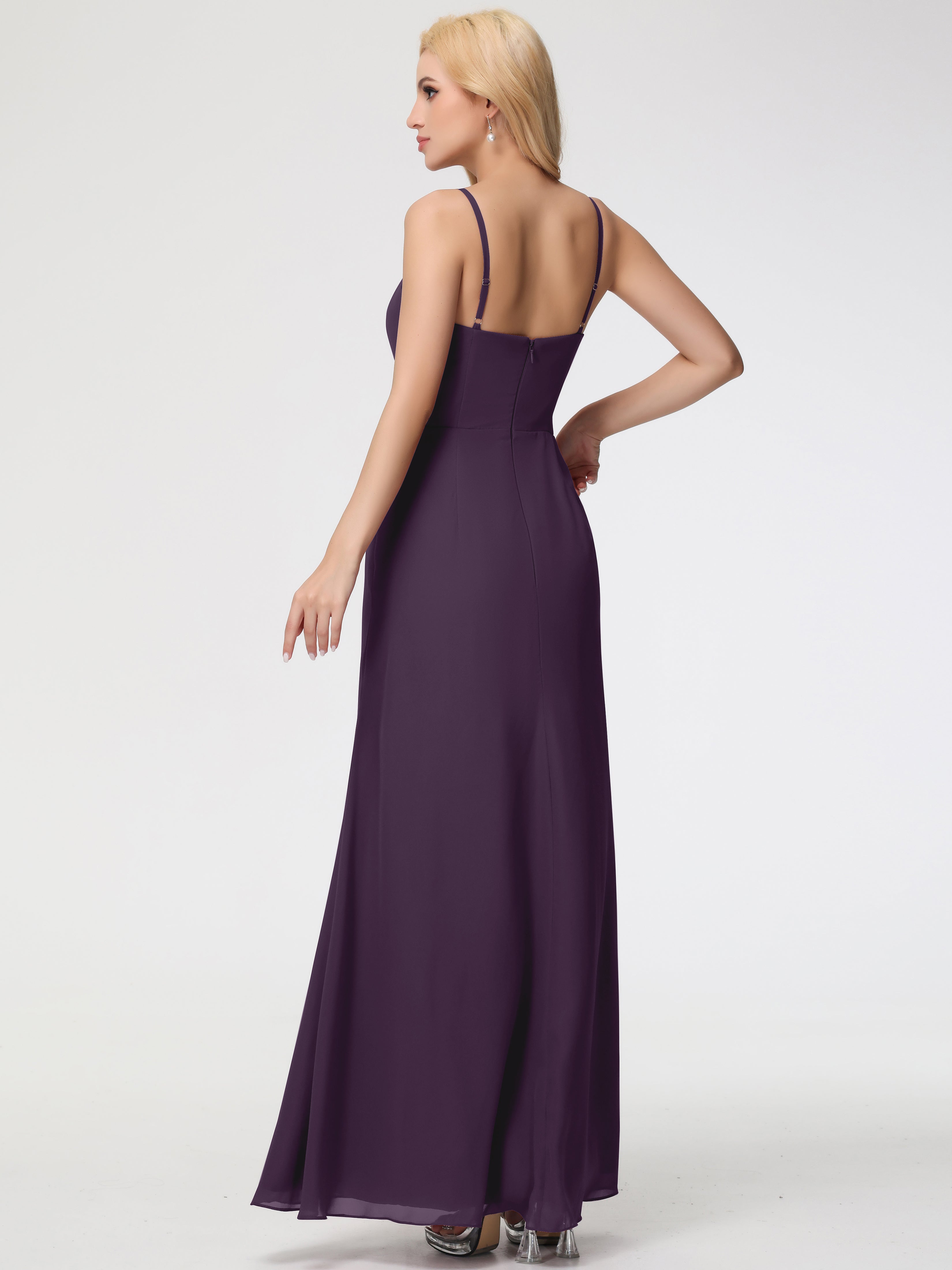 V-Neck A-Line Sleeveless Spaghetti Straps Chiffon Bridesmaid Dresses With Split (Copy)