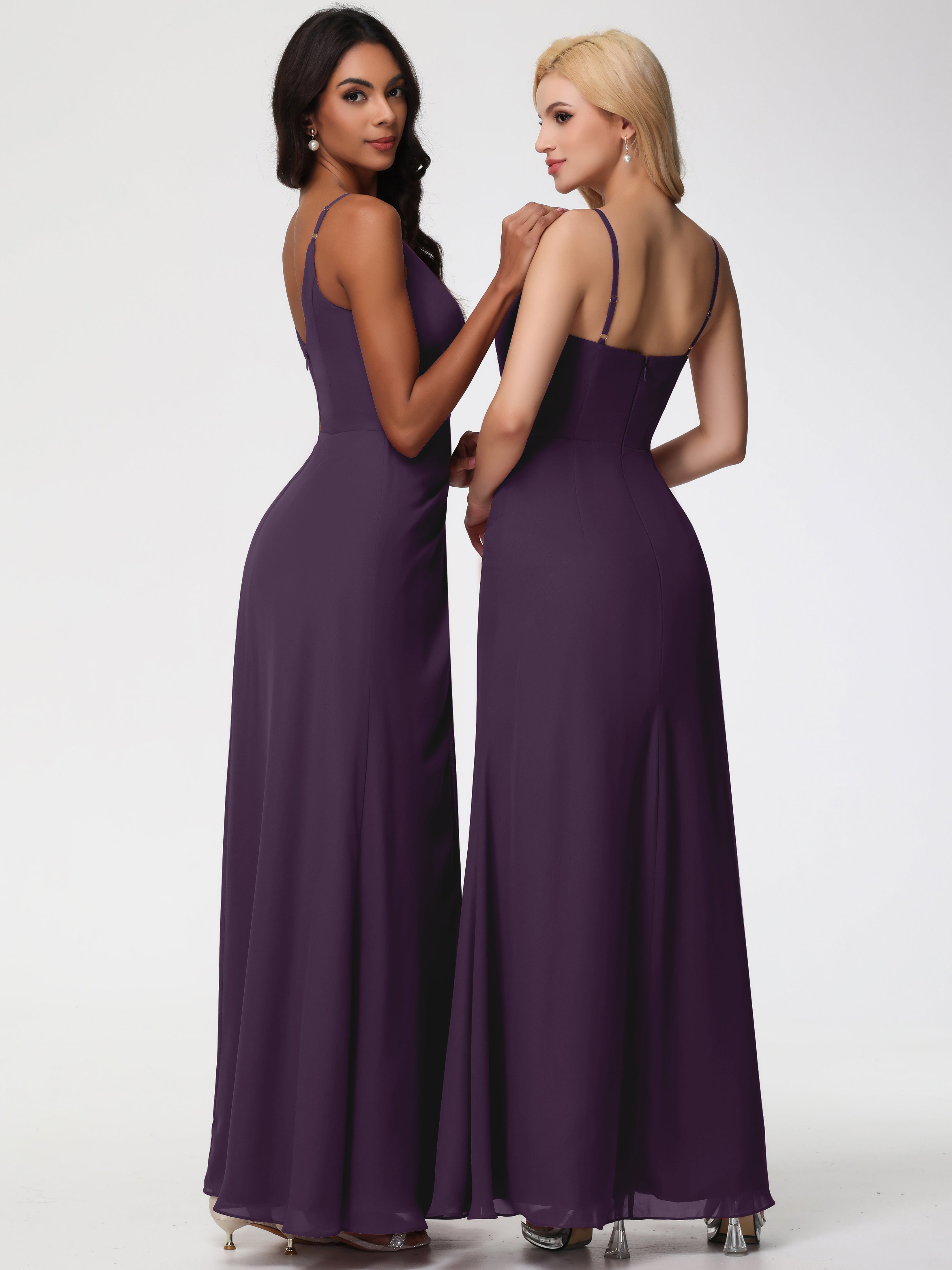 V-Neck A-Line Sleeveless Spaghetti Straps Chiffon Bridesmaid Dresses With Split (Copy)