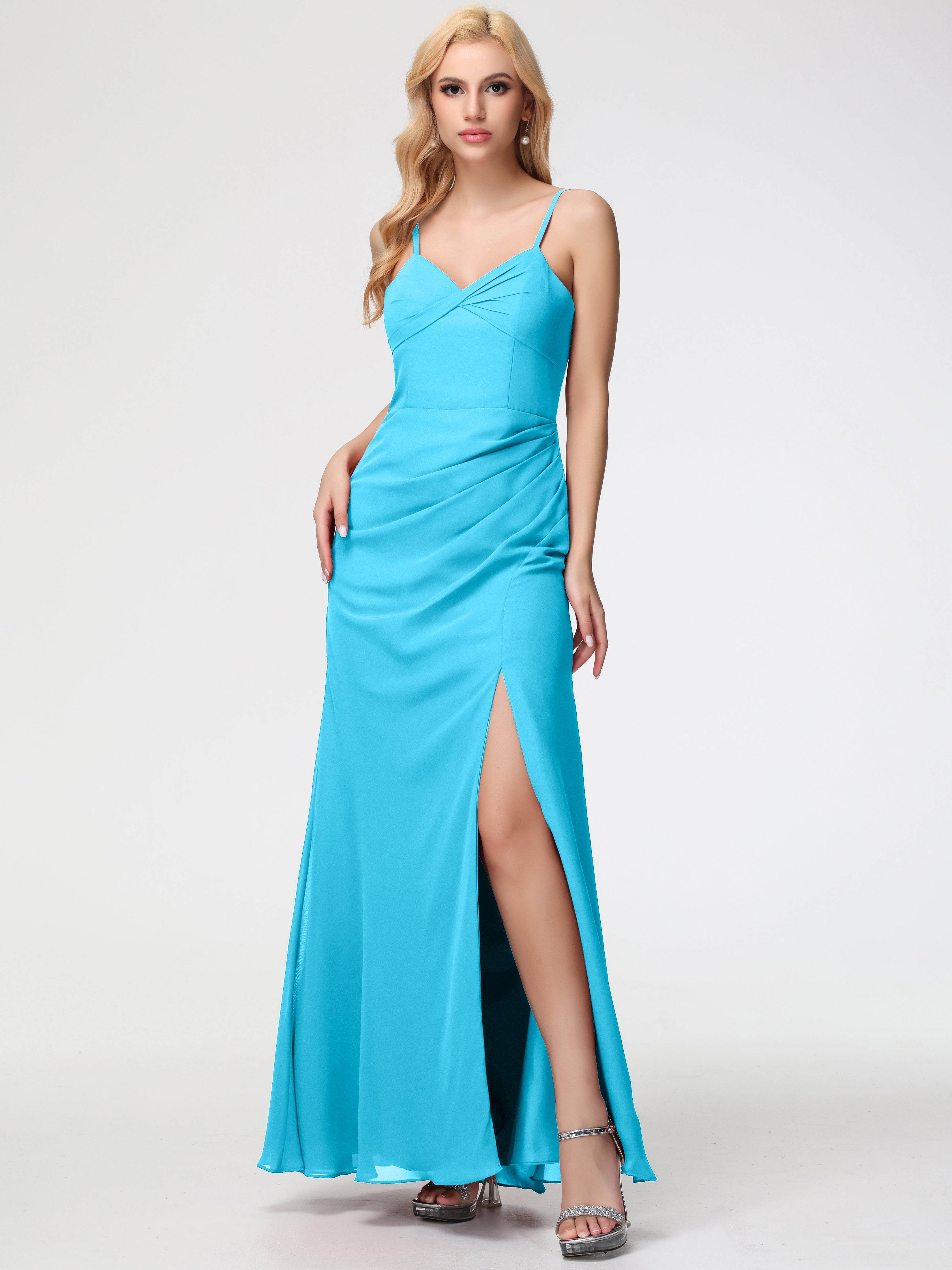 V-Neck A-Line Sleeveless Spaghetti Straps Chiffon Bridesmaid Dresses With Split (Copy)