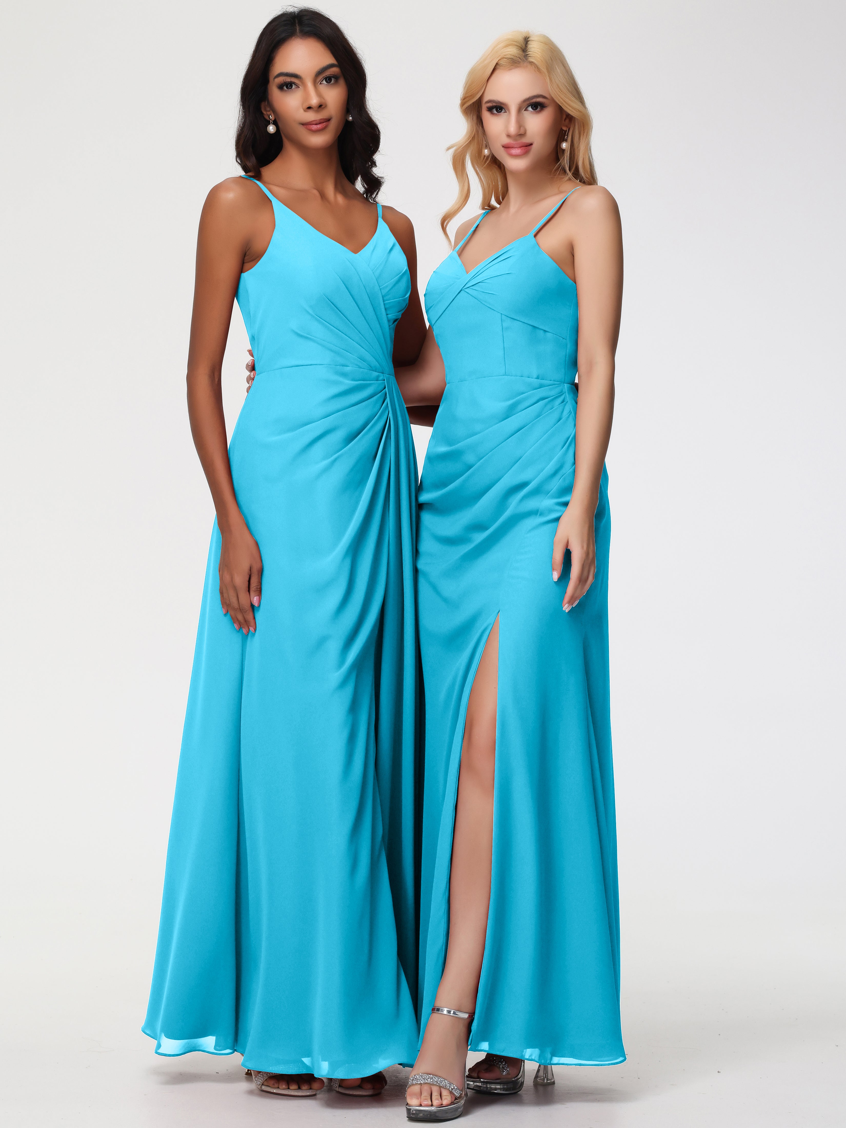 V-Neck A-Line Sleeveless Spaghetti Straps Chiffon Bridesmaid Dresses With Split (Copy)