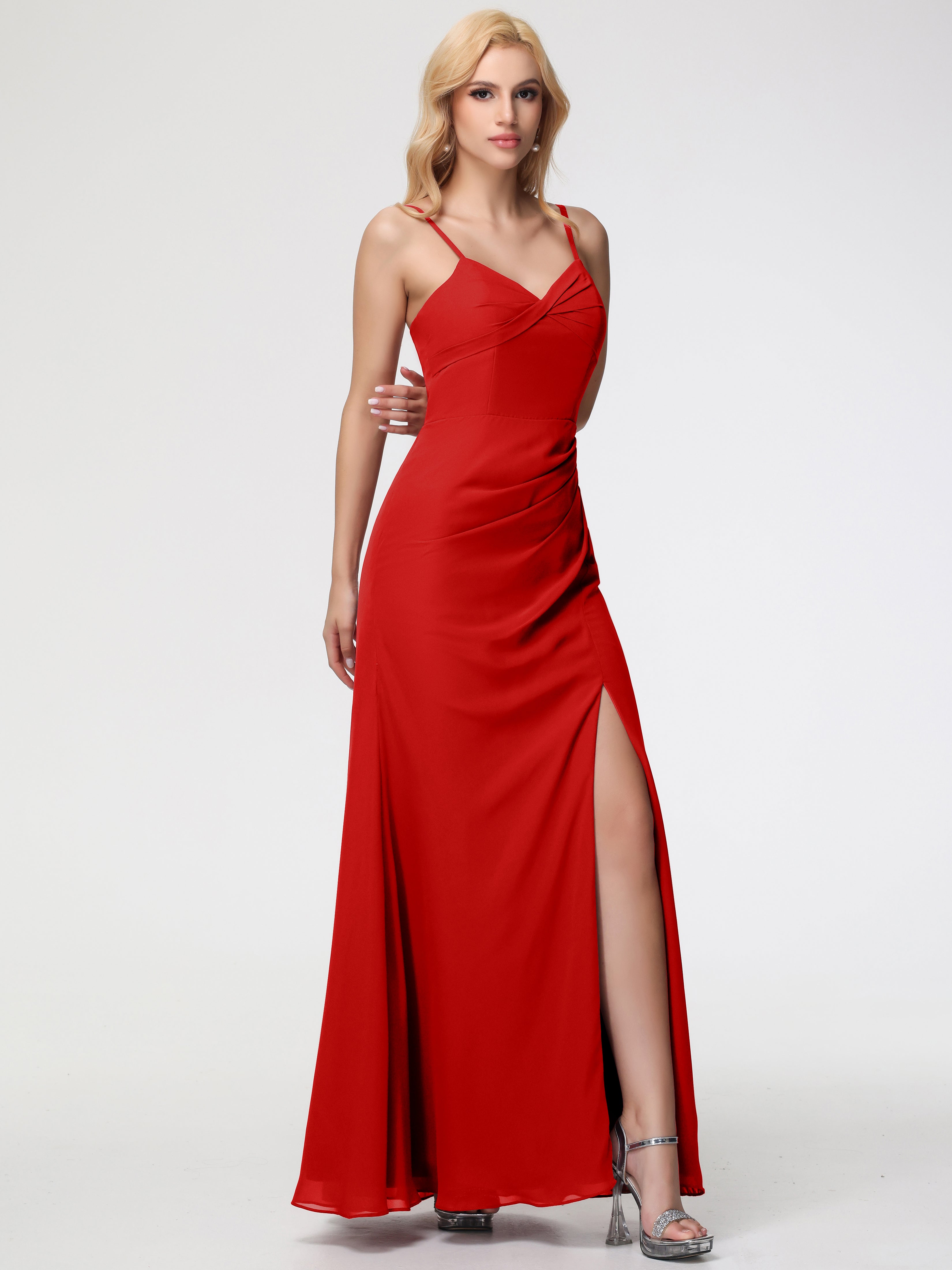 V-Neck A-Line Sleeveless Spaghetti Straps Chiffon Bridesmaid Dresses With Split (Copy)