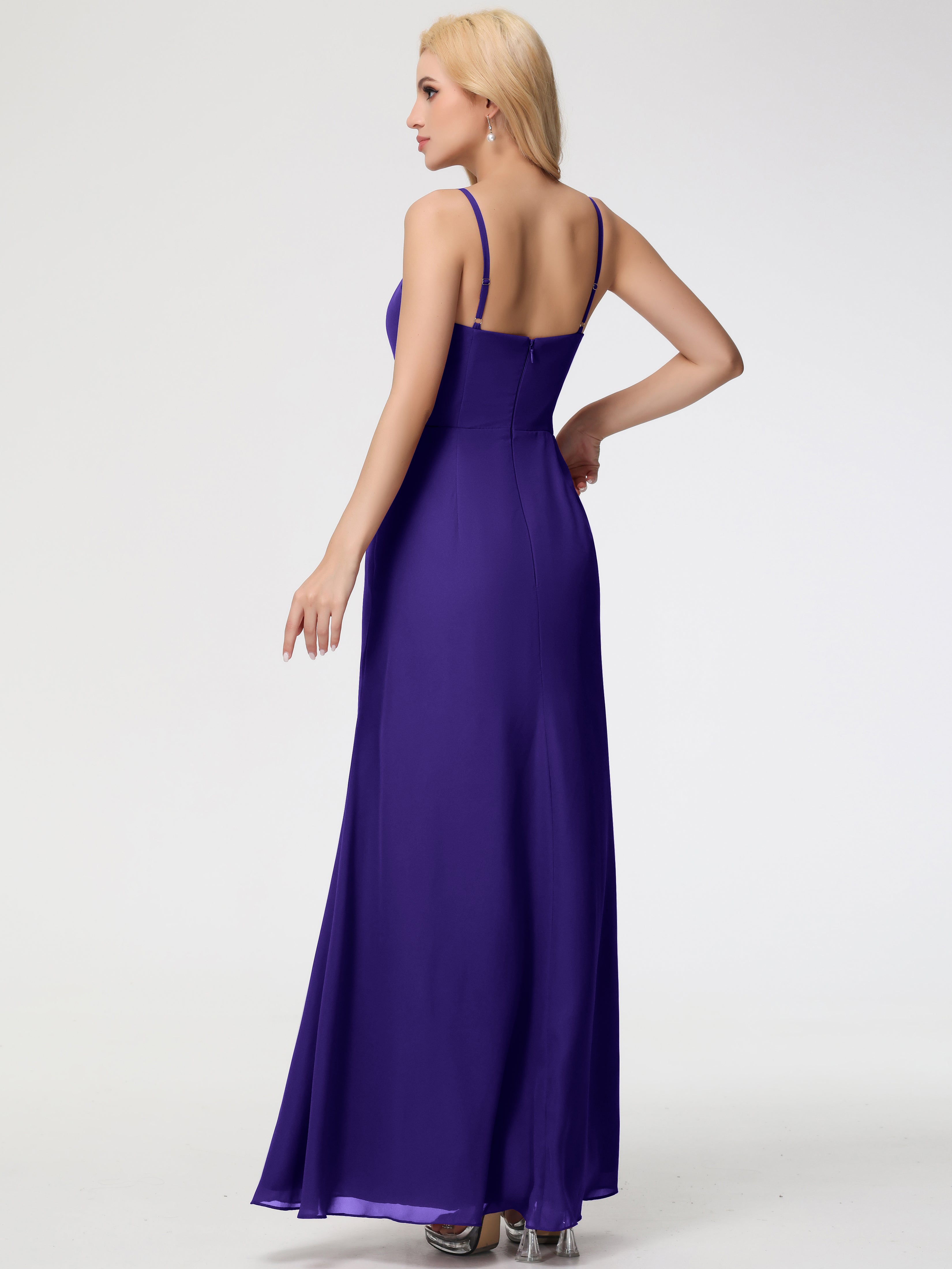 V-Neck A-Line Sleeveless Spaghetti Straps Chiffon Bridesmaid Dresses With Split (Copy)