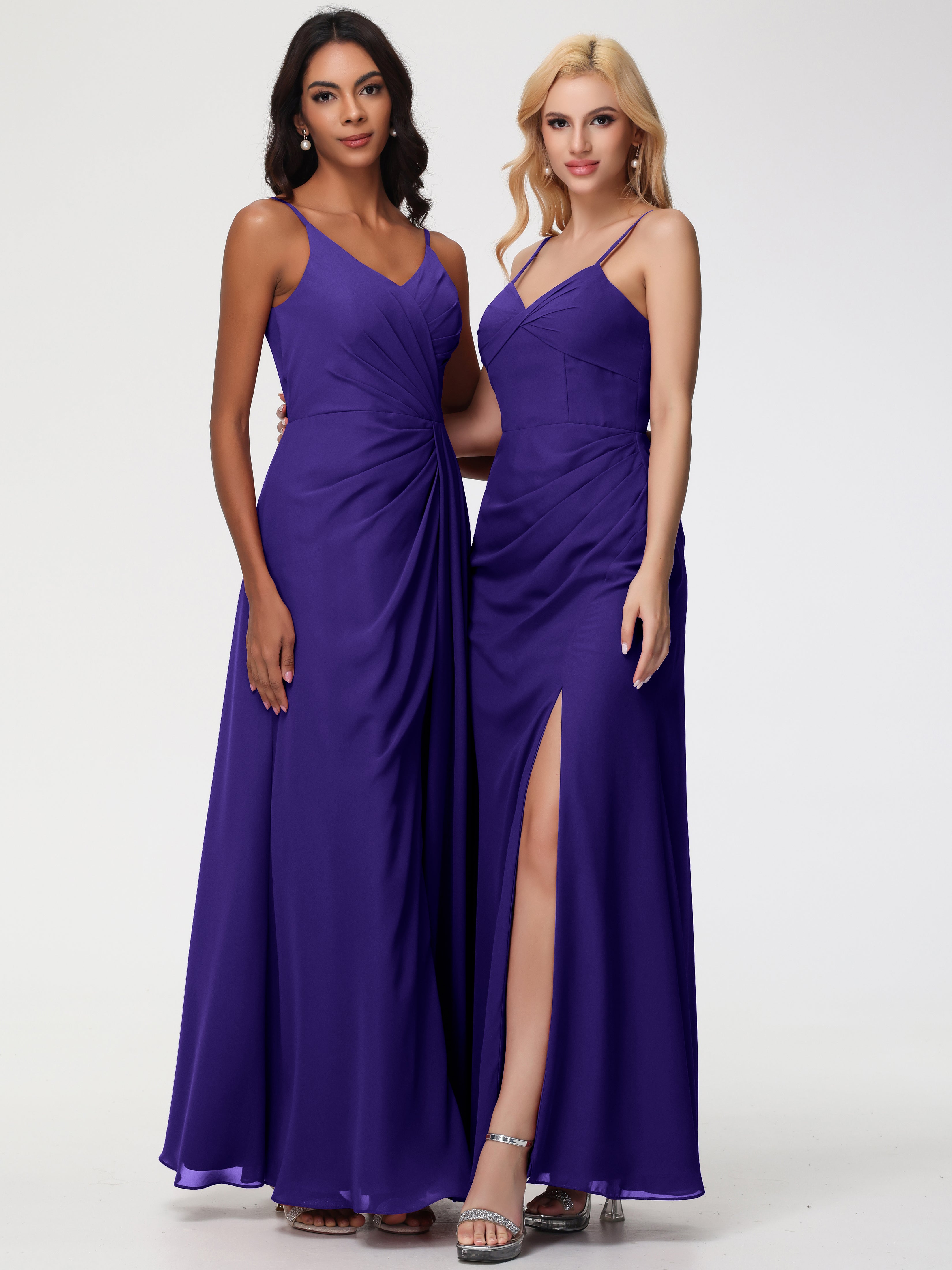 V-Neck A-Line Sleeveless Spaghetti Straps Chiffon Bridesmaid Dresses With Split (Copy)