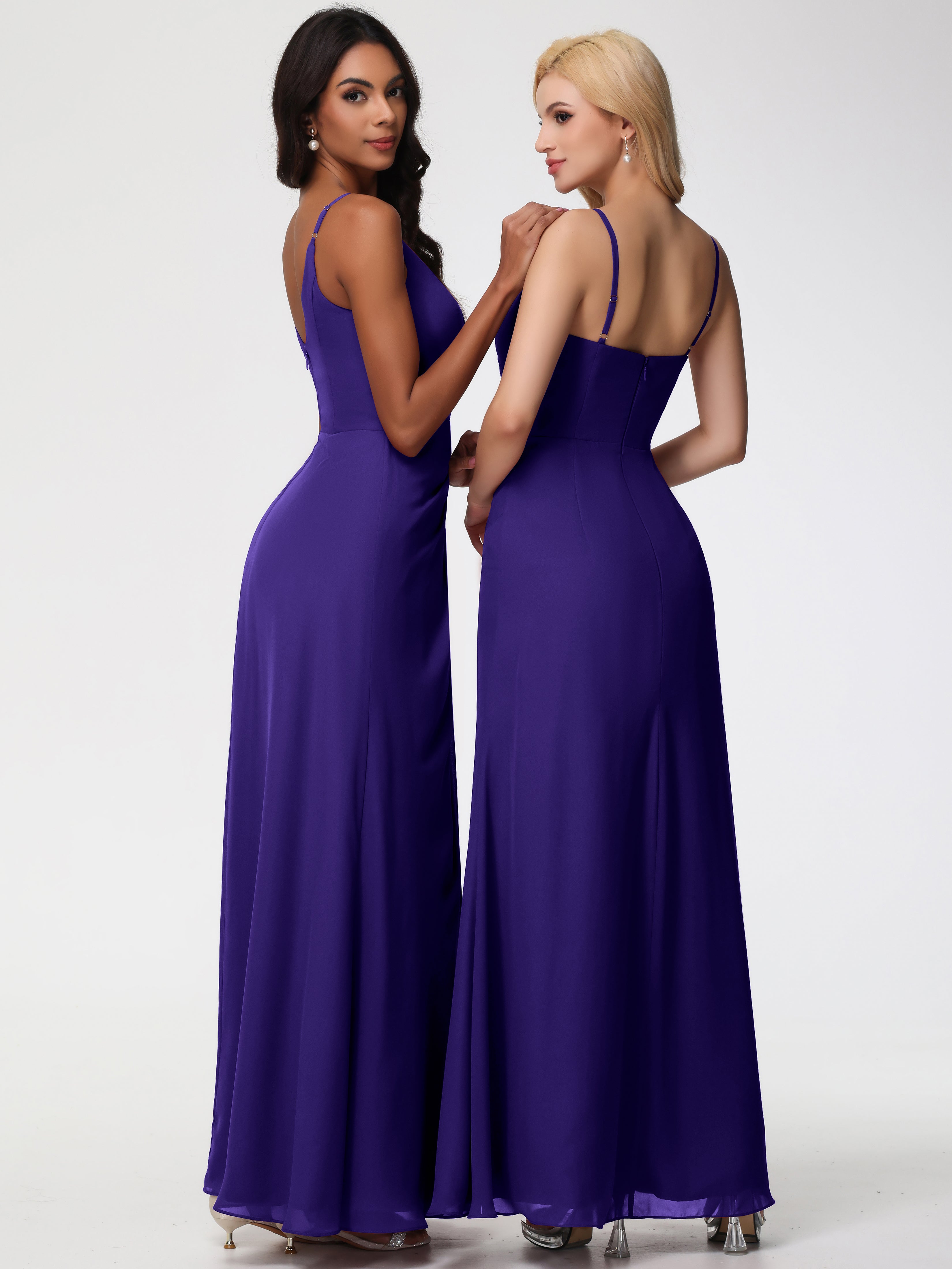 V-Neck A-Line Sleeveless Spaghetti Straps Chiffon Bridesmaid Dresses With Split (Copy)