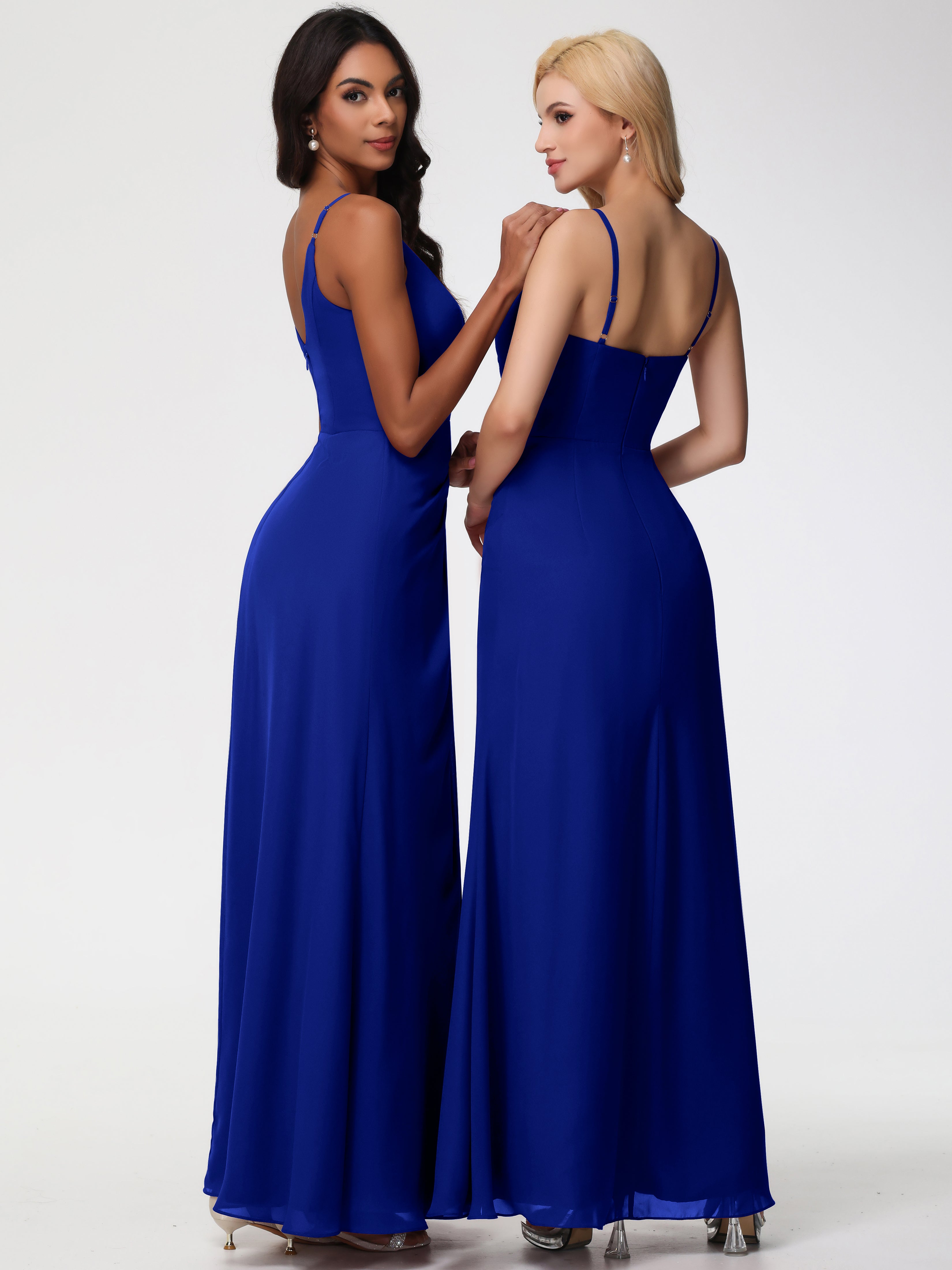 V-Neck A-Line Sleeveless Spaghetti Straps Chiffon Bridesmaid Dresses With Split (Copy)