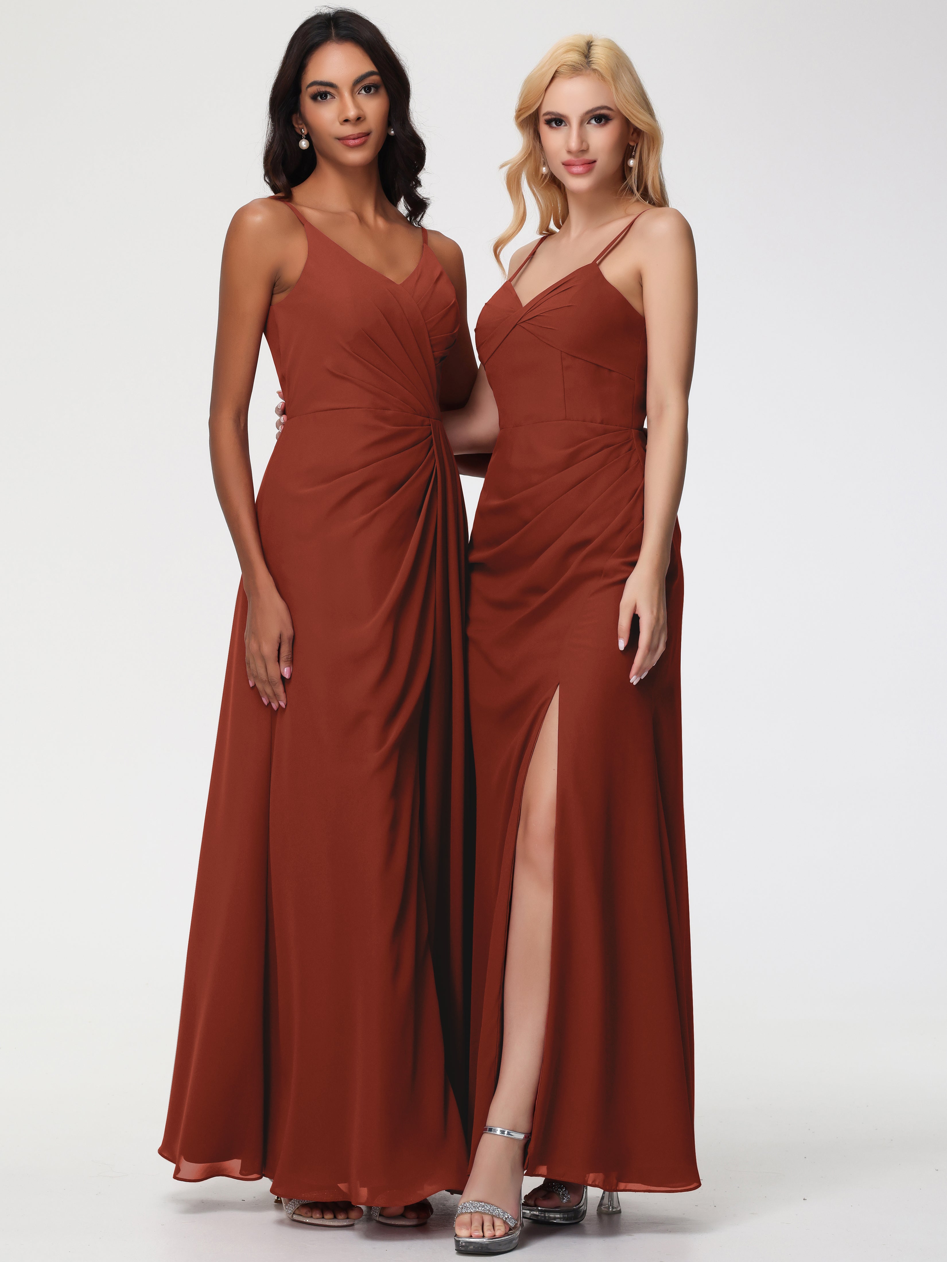 V-Neck A-Line Sleeveless Spaghetti Straps Chiffon Bridesmaid Dresses With Split (Copy)