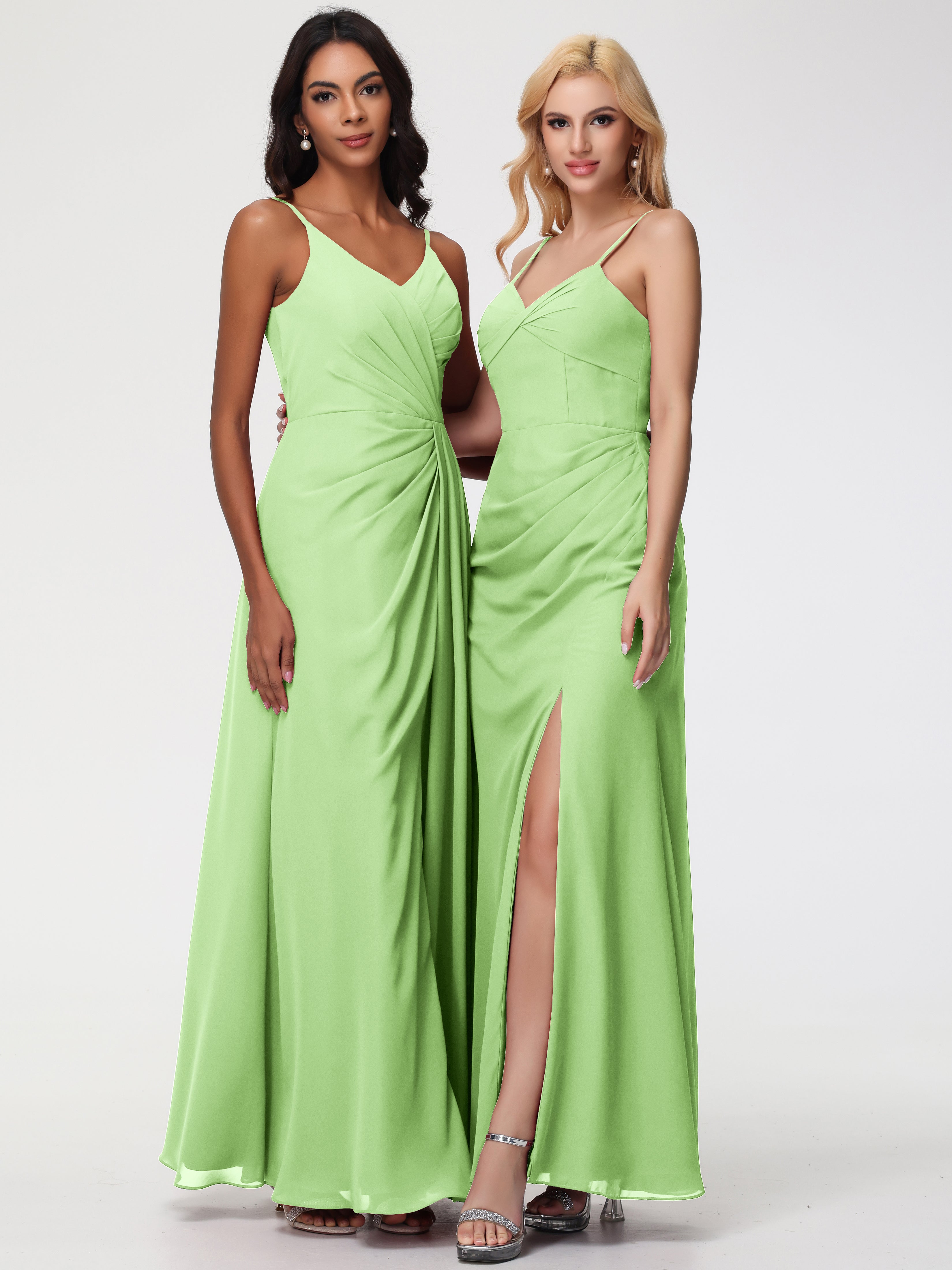 V-Neck A-Line Sleeveless Spaghetti Straps Chiffon Bridesmaid Dresses With Split (Copy)