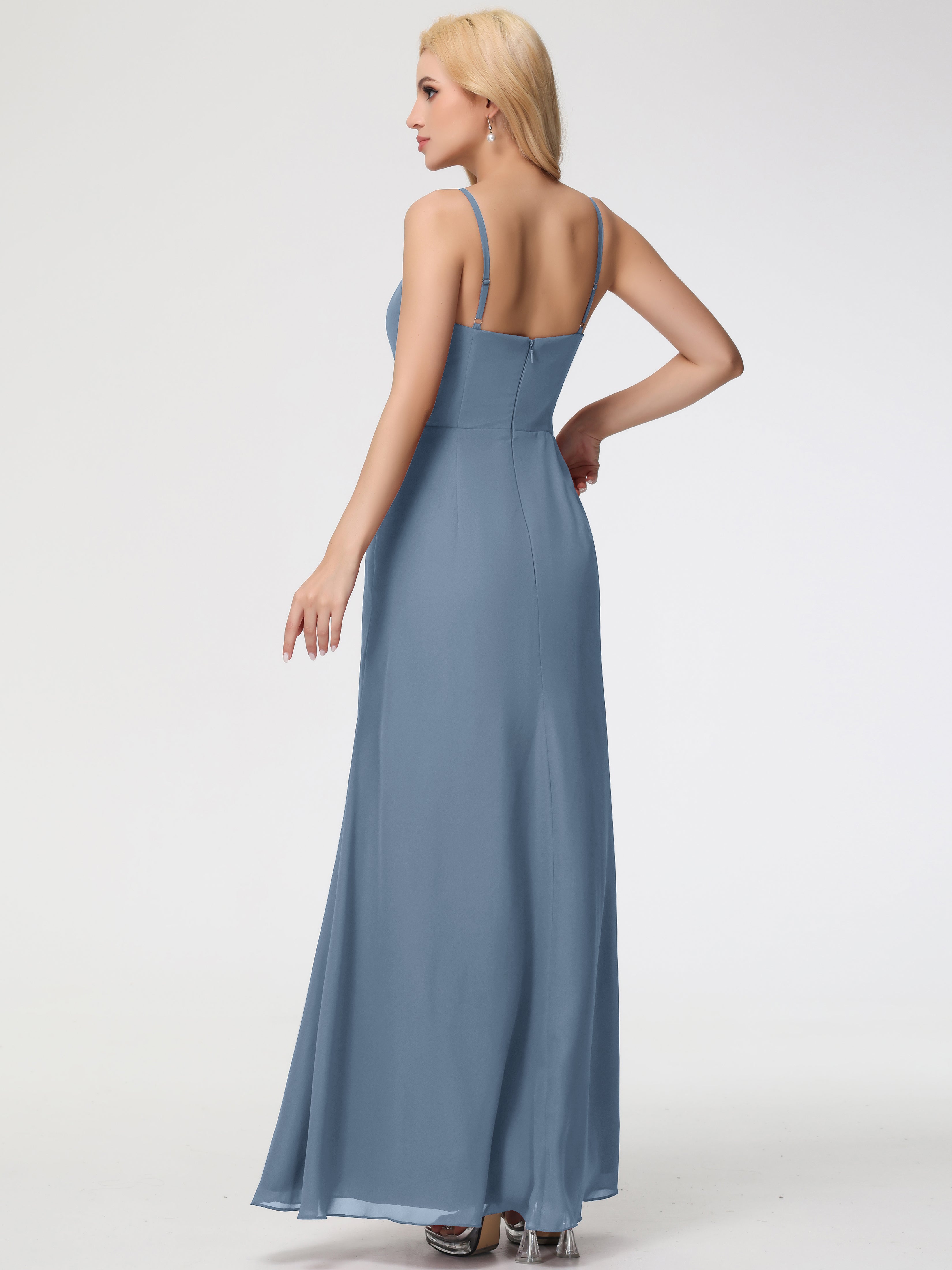 V-Neck A-Line Sleeveless Spaghetti Straps Chiffon Bridesmaid Dresses With Split (Copy)