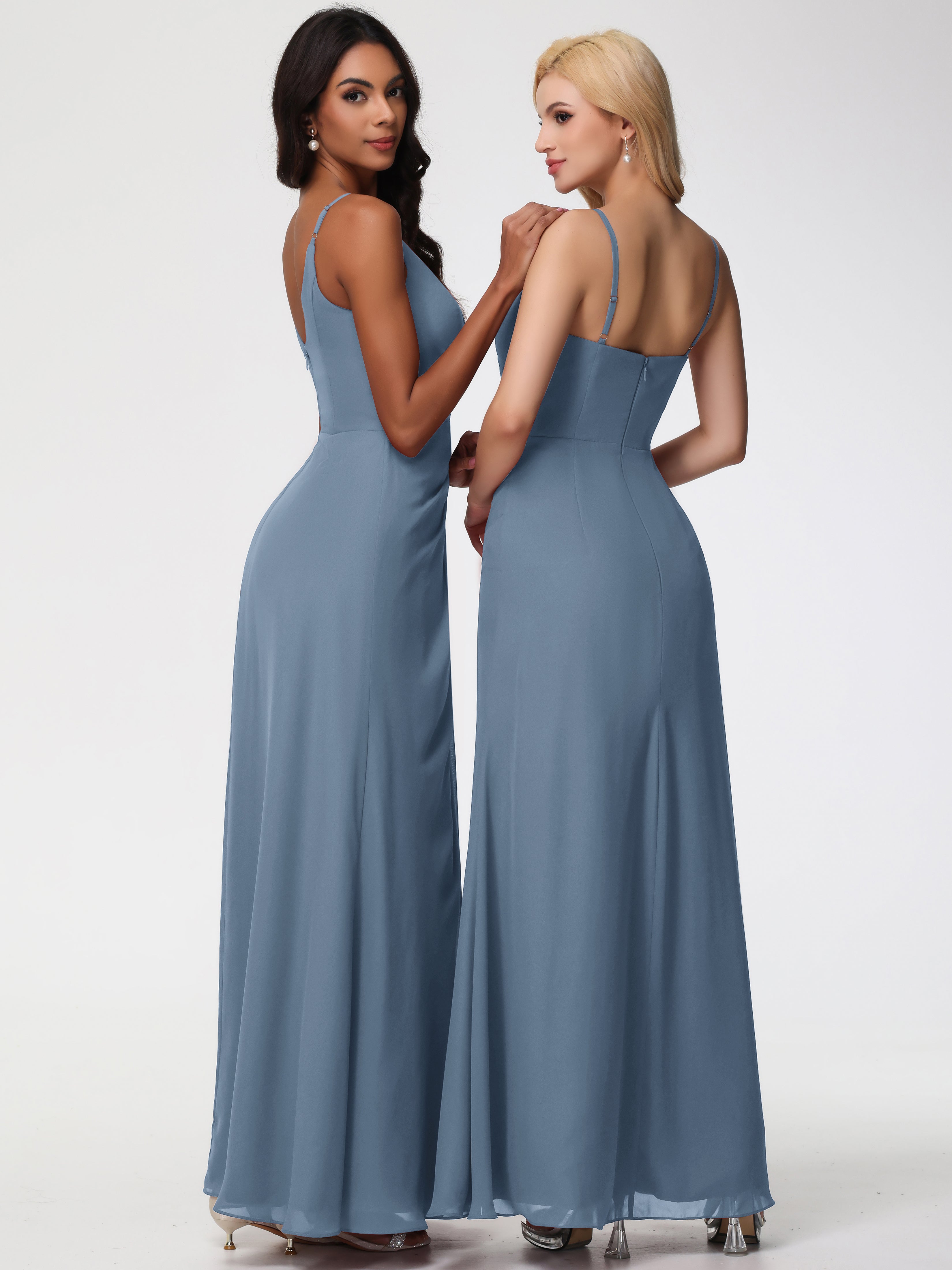 V-Neck A-Line Sleeveless Spaghetti Straps Chiffon Bridesmaid Dresses With Split (Copy)