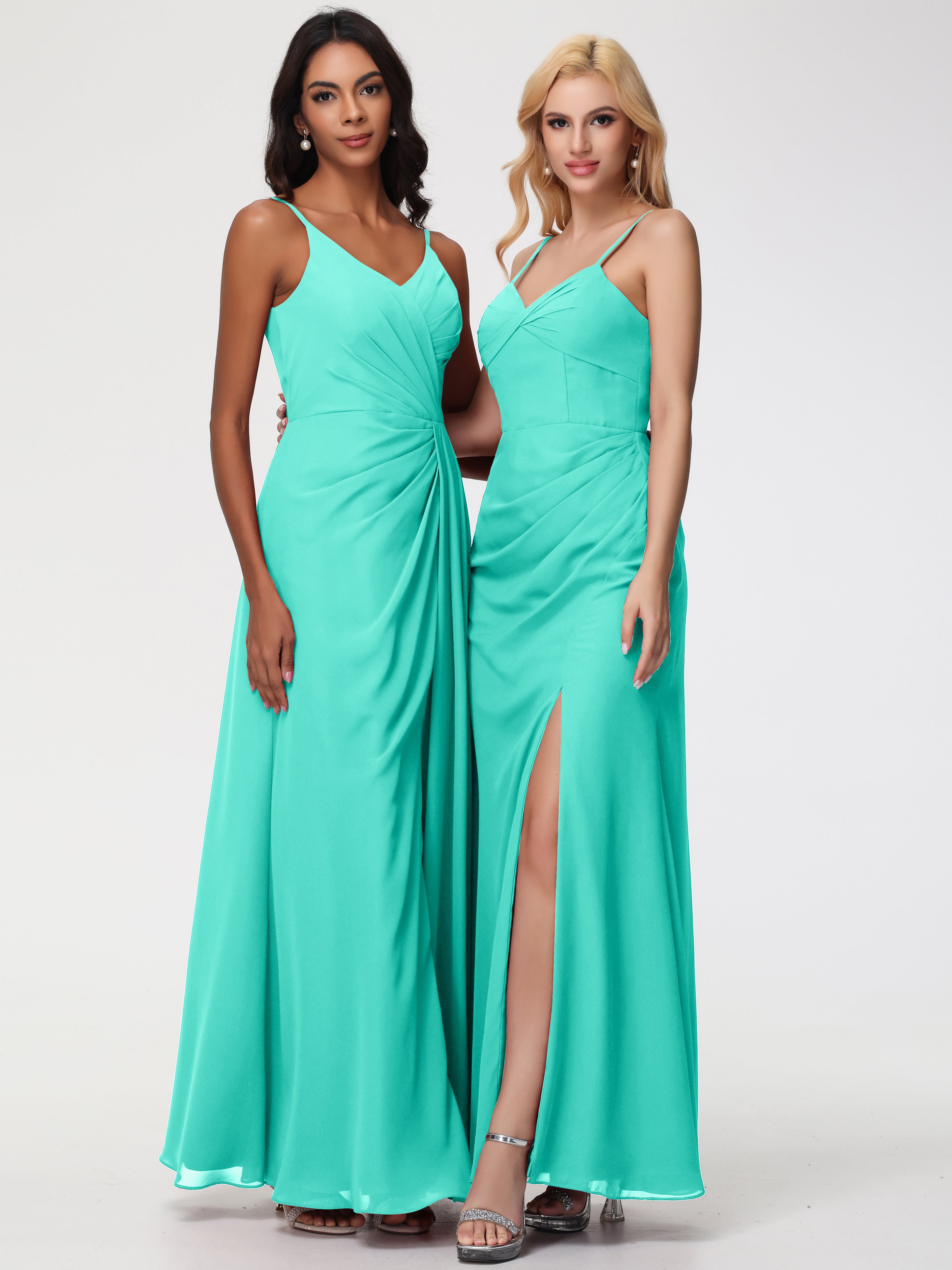 V-Neck A-Line Sleeveless Spaghetti Straps Chiffon Bridesmaid Dresses With Split (Copy)