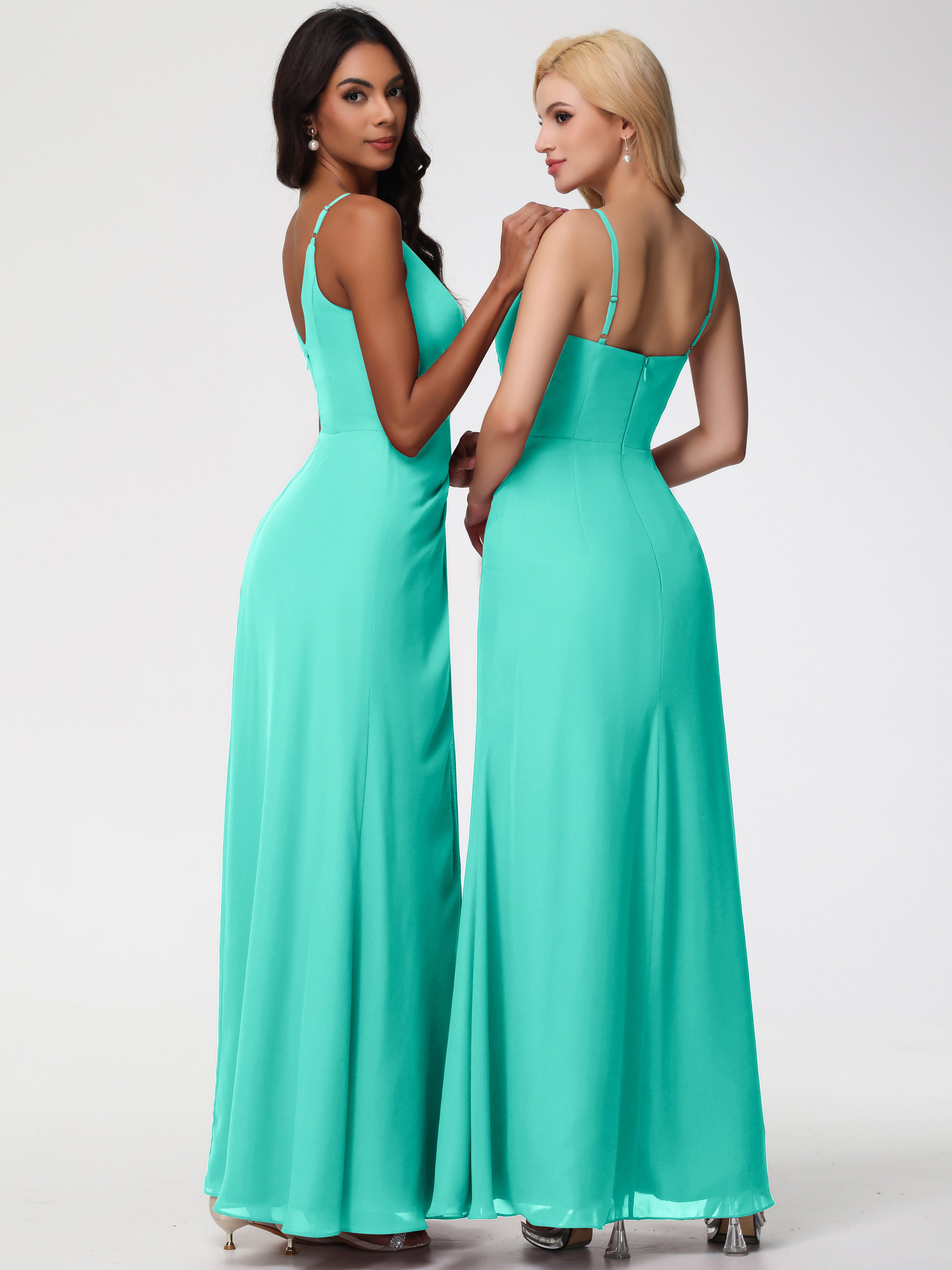 V-Neck A-Line Sleeveless Spaghetti Straps Chiffon Bridesmaid Dresses With Split (Copy)