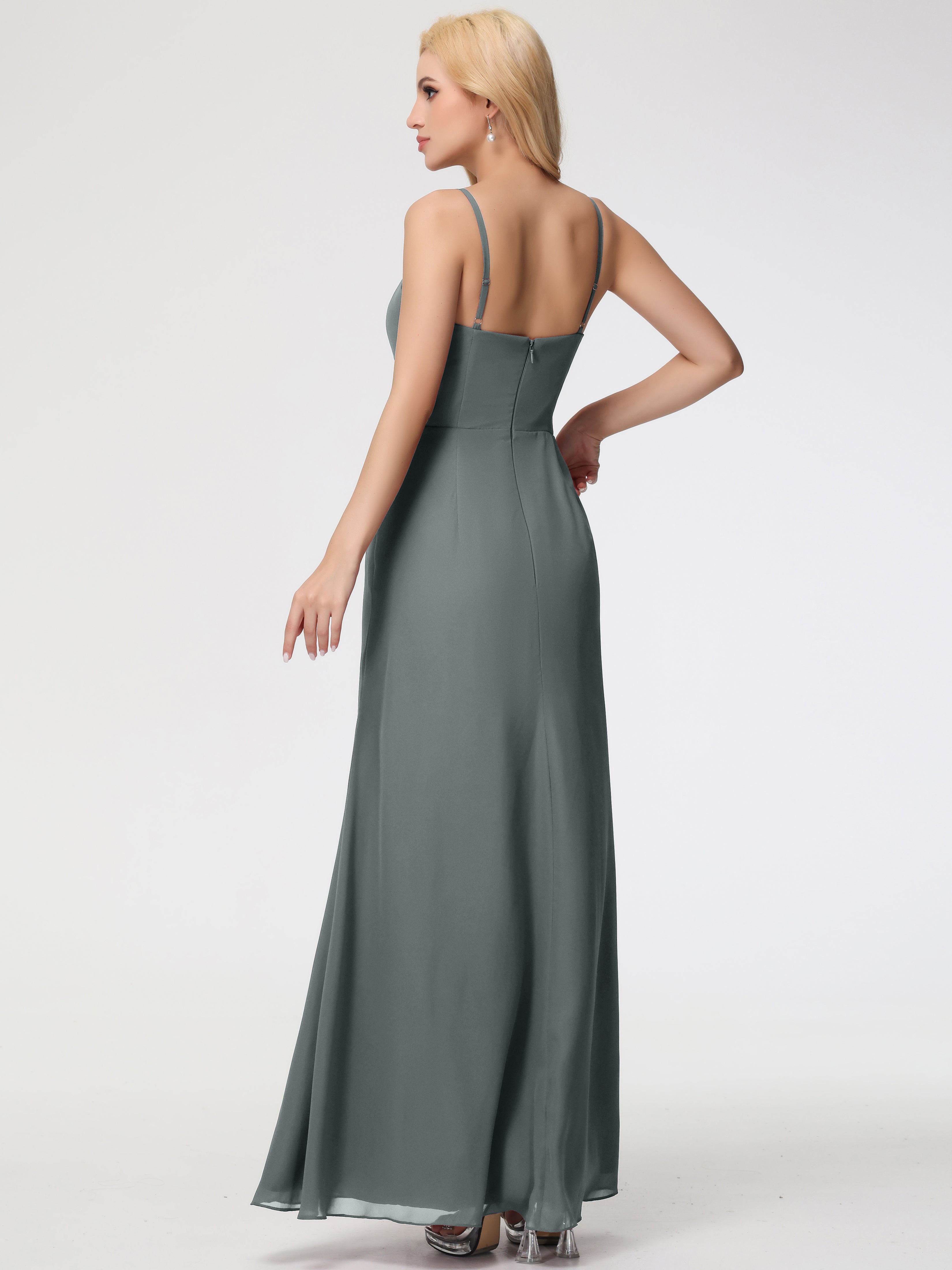 V-Neck A-Line Sleeveless Spaghetti Straps Chiffon Bridesmaid Dresses With Split (Copy)