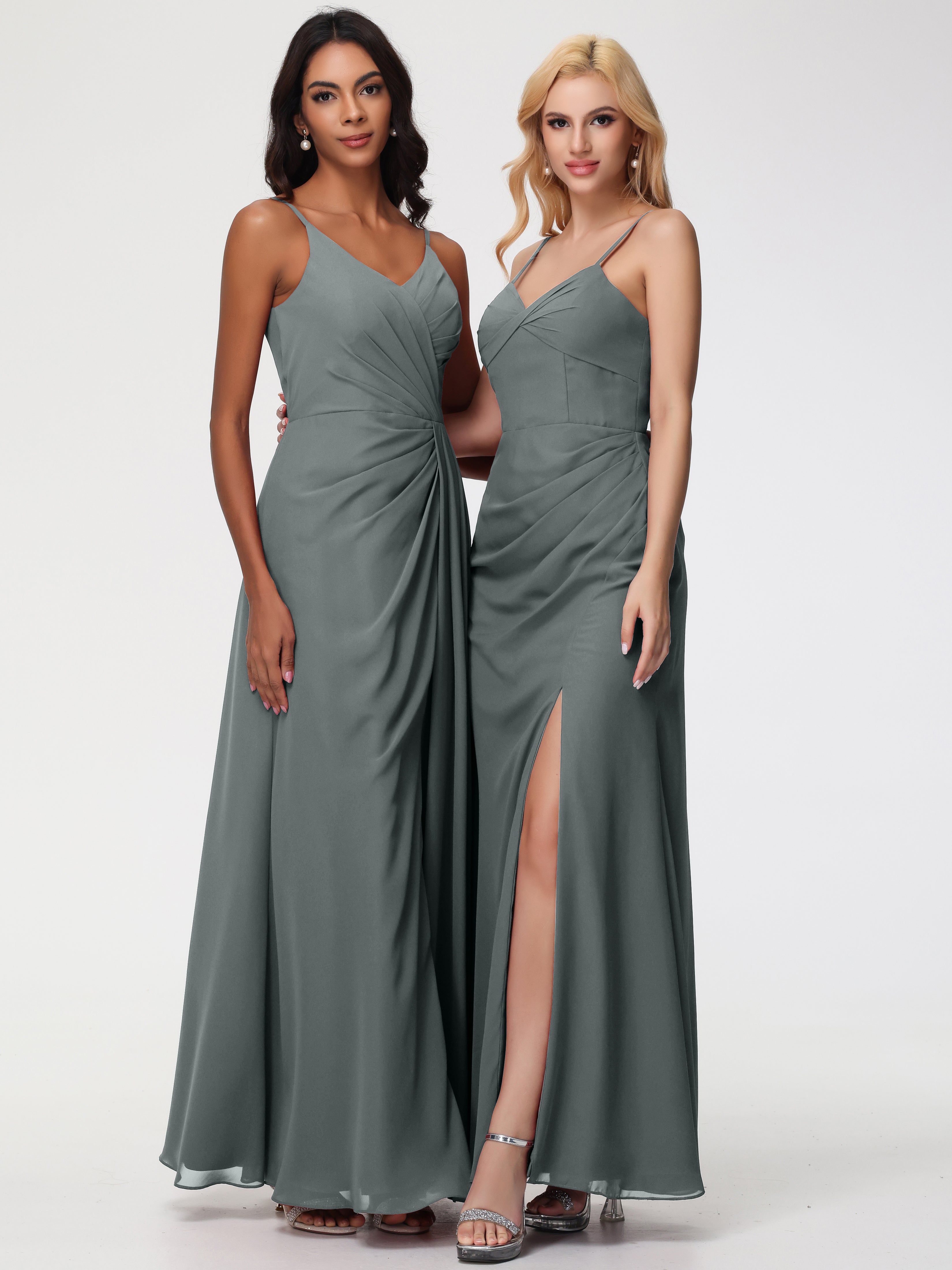 V-Neck A-Line Sleeveless Spaghetti Straps Chiffon Bridesmaid Dresses With Split (Copy)