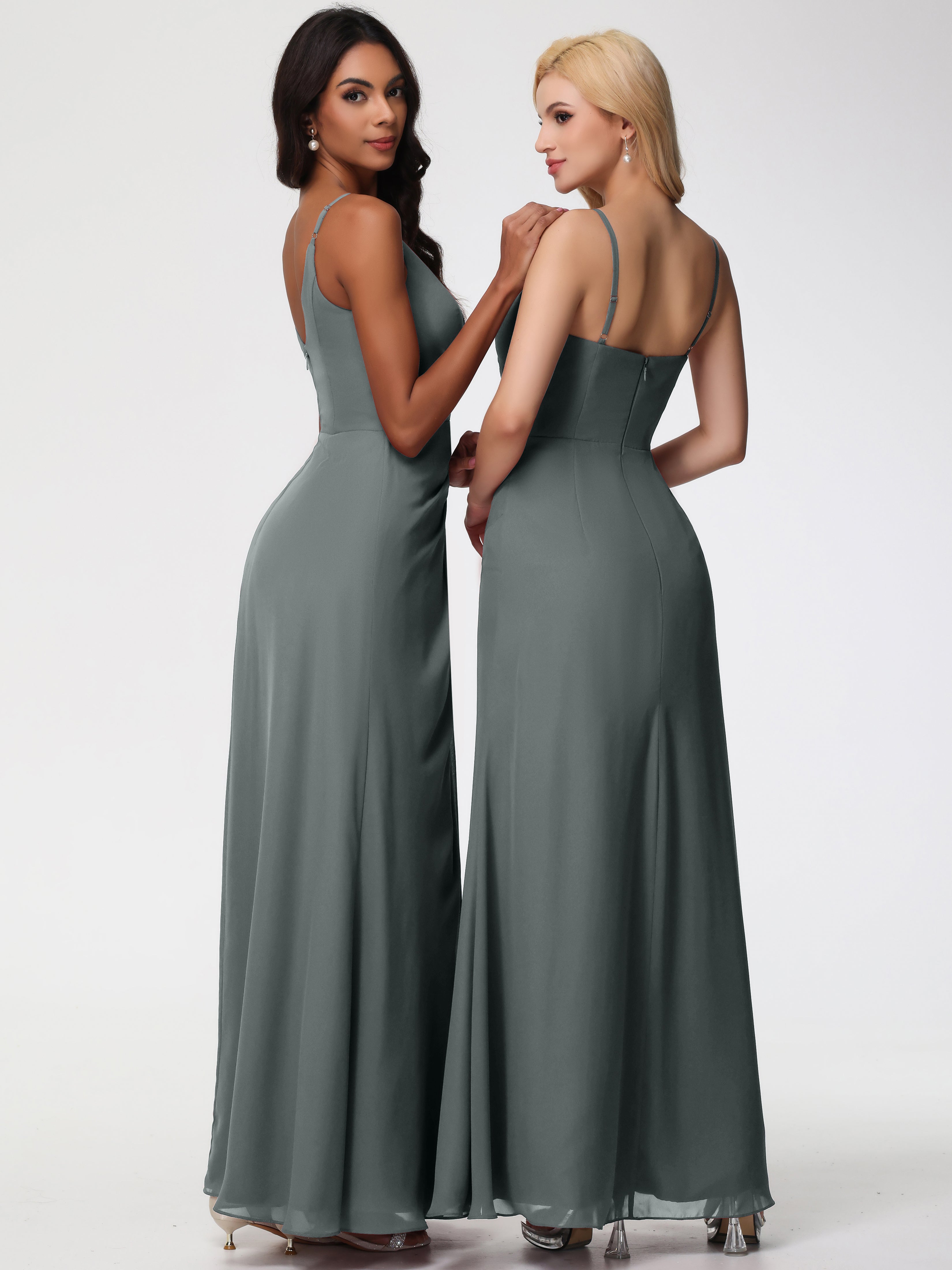 V-Neck A-Line Sleeveless Spaghetti Straps Chiffon Bridesmaid Dresses With Split (Copy)