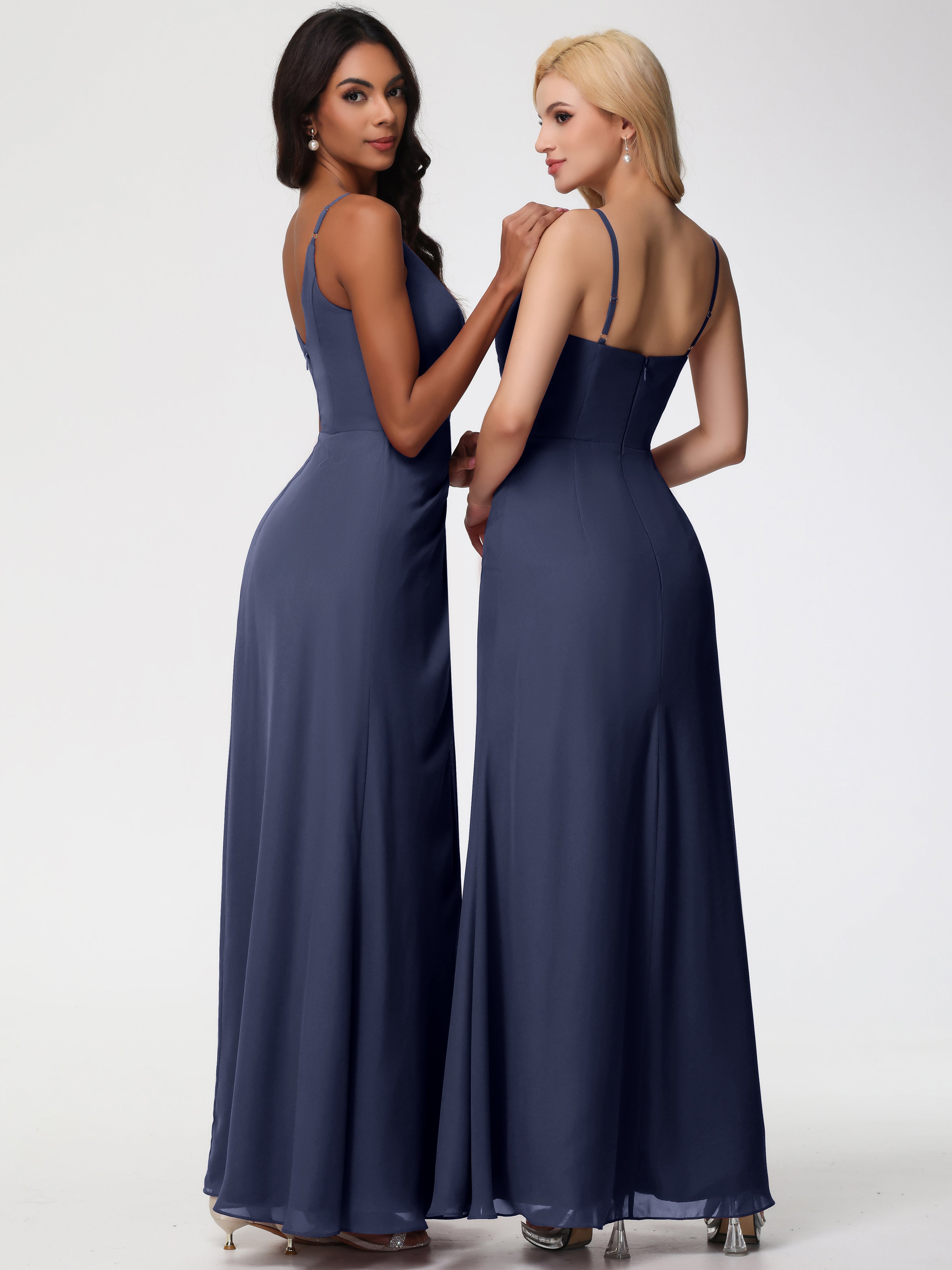 V-Neck A-Line Sleeveless Spaghetti Straps Chiffon Bridesmaid Dresses With Split (Copy)