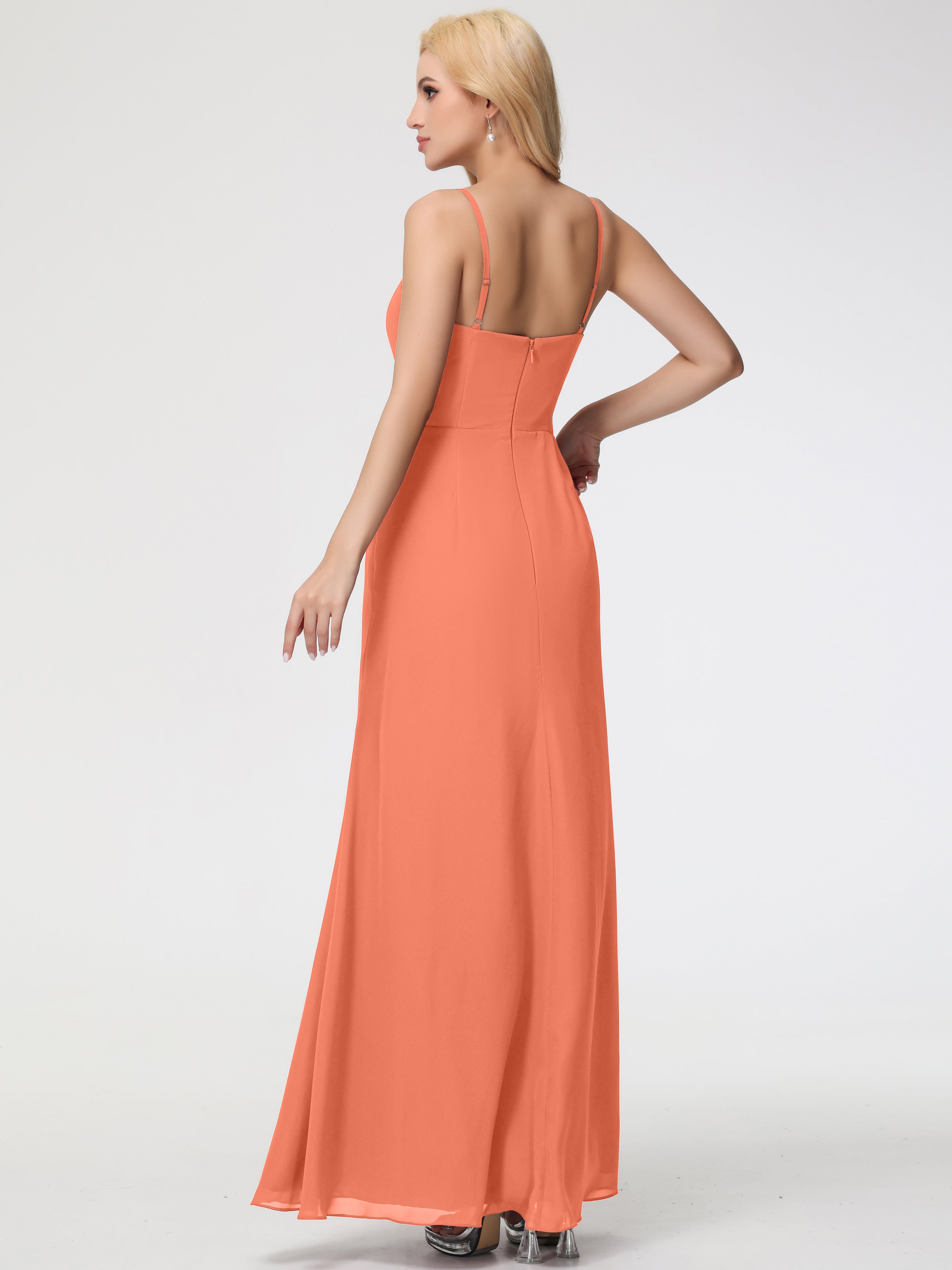 V-Neck A-Line Sleeveless Spaghetti Straps Chiffon Bridesmaid Dresses With Split (Copy)