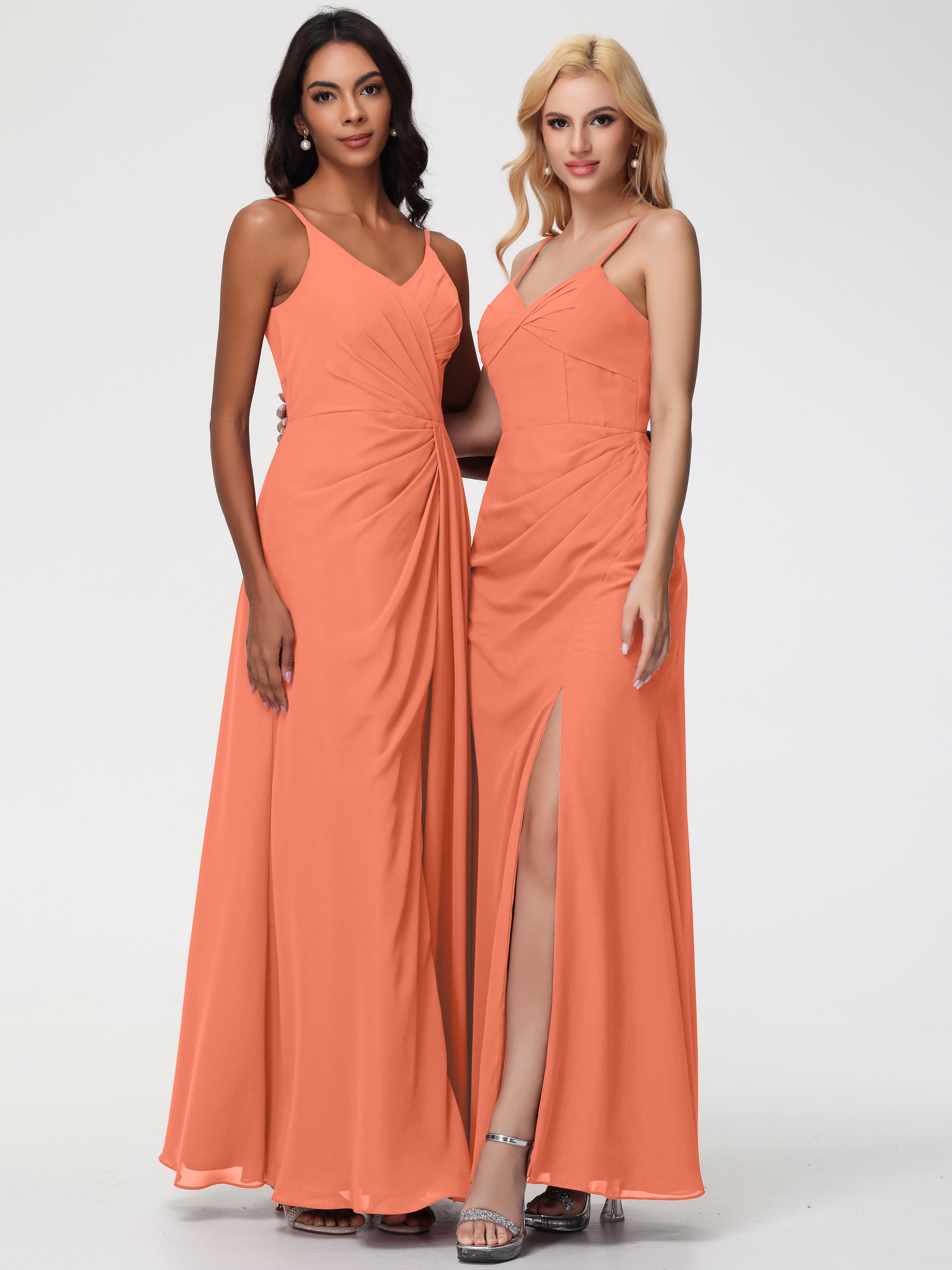 V-Neck A-Line Sleeveless Spaghetti Straps Chiffon Bridesmaid Dresses With Split (Copy)