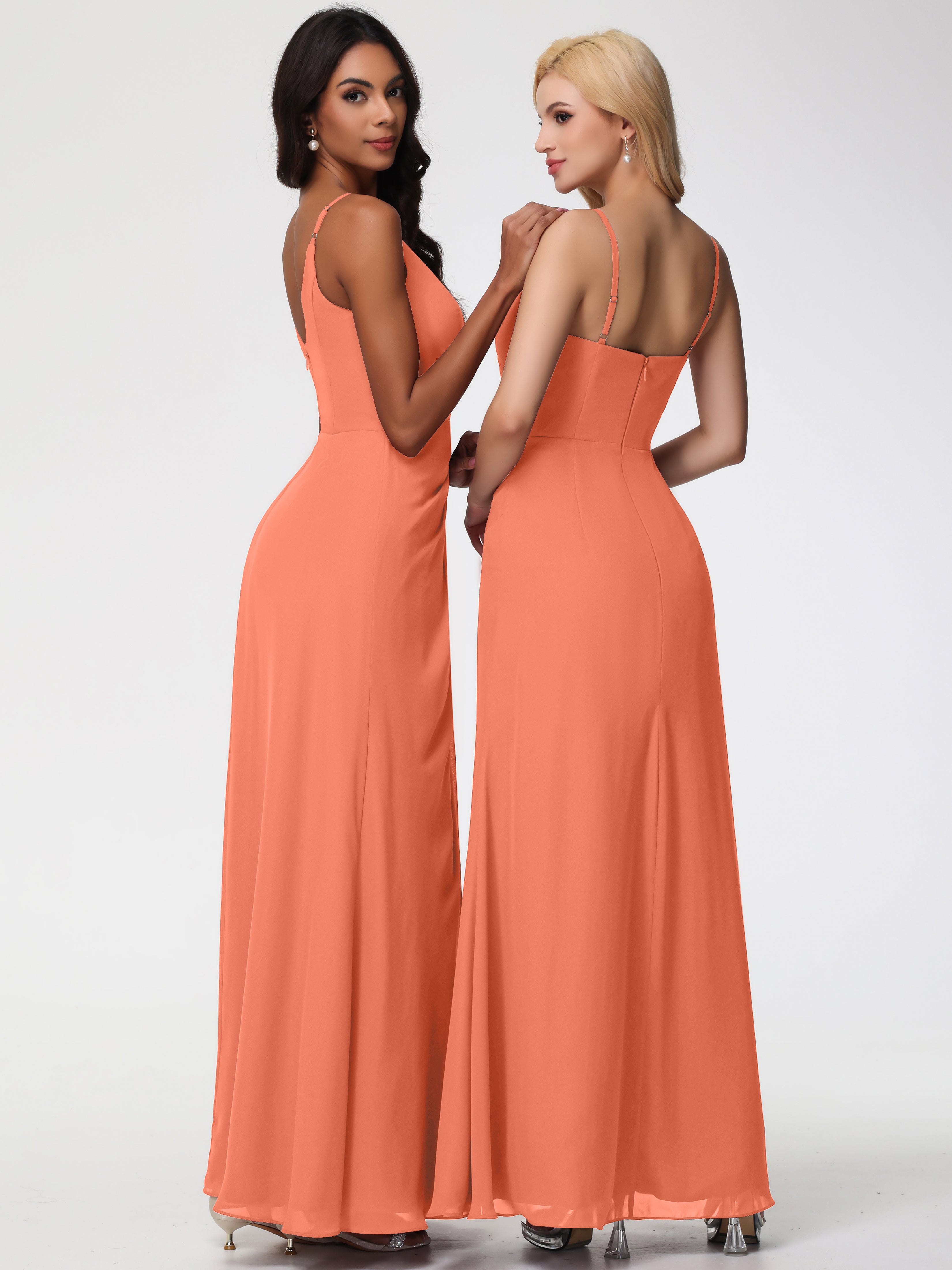 V-Neck A-Line Sleeveless Spaghetti Straps Chiffon Bridesmaid Dresses With Split (Copy)