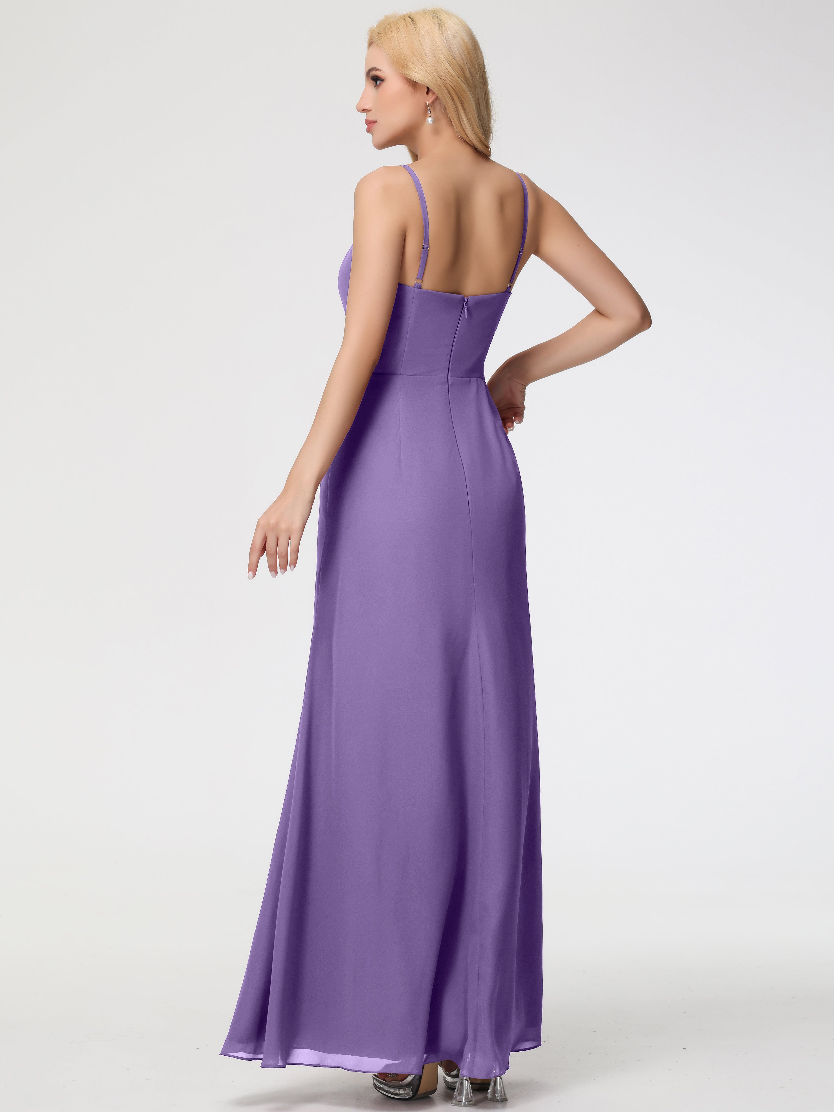 V-Neck A-Line Sleeveless Spaghetti Straps Chiffon Bridesmaid Dresses With Split (Copy)
