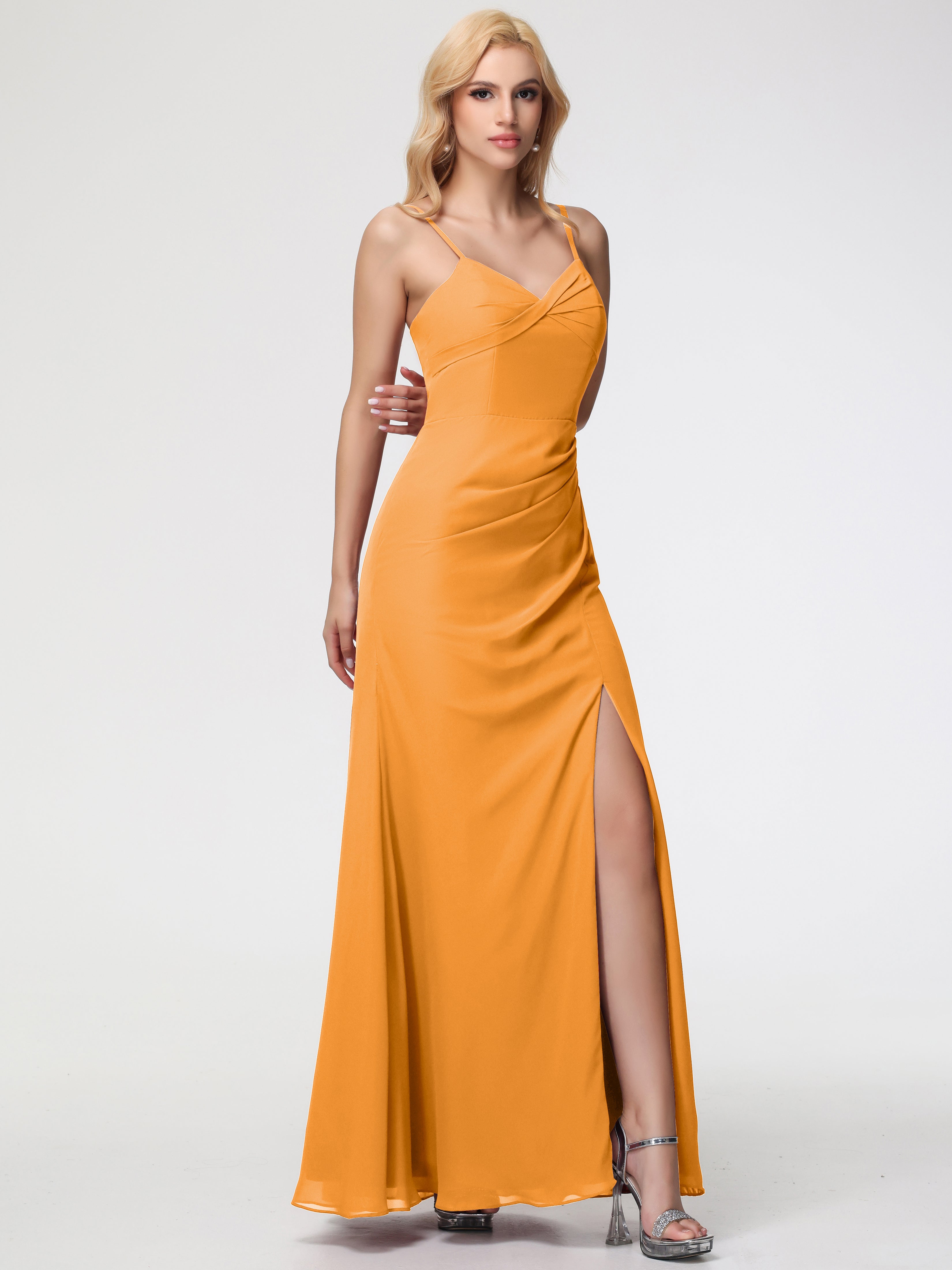 V-Neck A-Line Sleeveless Spaghetti Straps Chiffon Bridesmaid Dresses With Split (Copy)