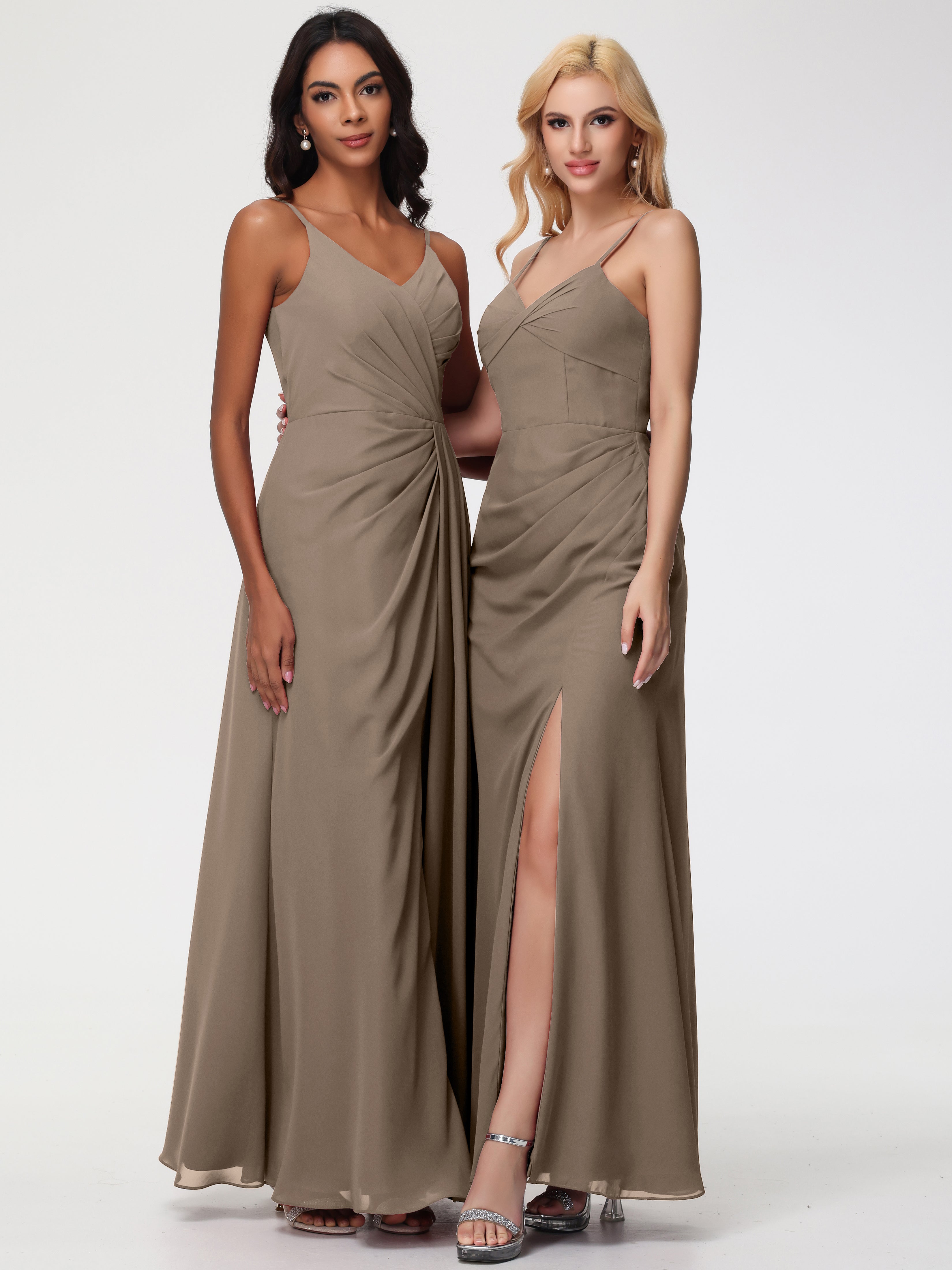 V-Neck A-Line Sleeveless Spaghetti Straps Chiffon Bridesmaid Dresses With Split (Copy)