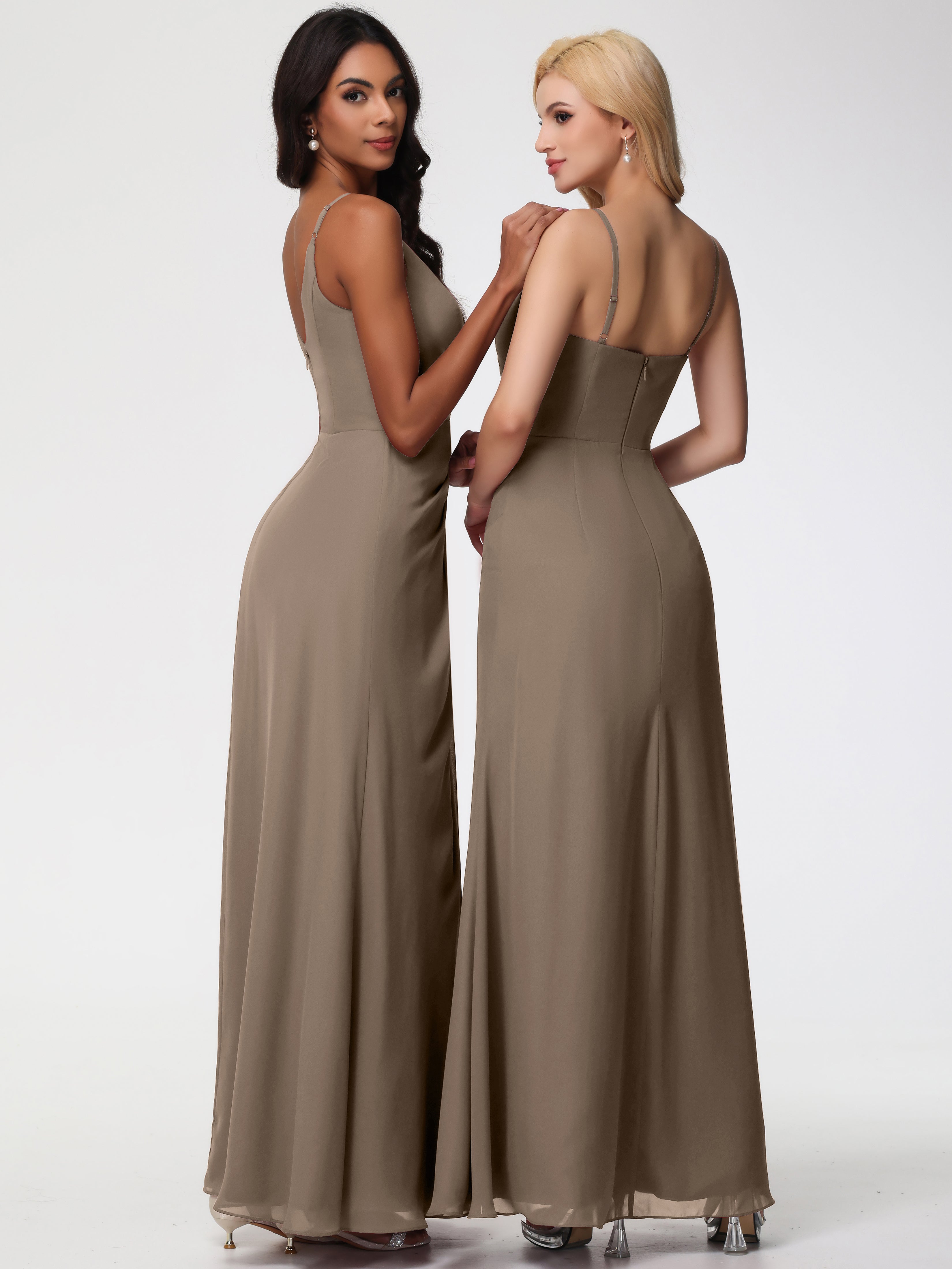 V-Neck A-Line Sleeveless Spaghetti Straps Chiffon Bridesmaid Dresses With Split (Copy)