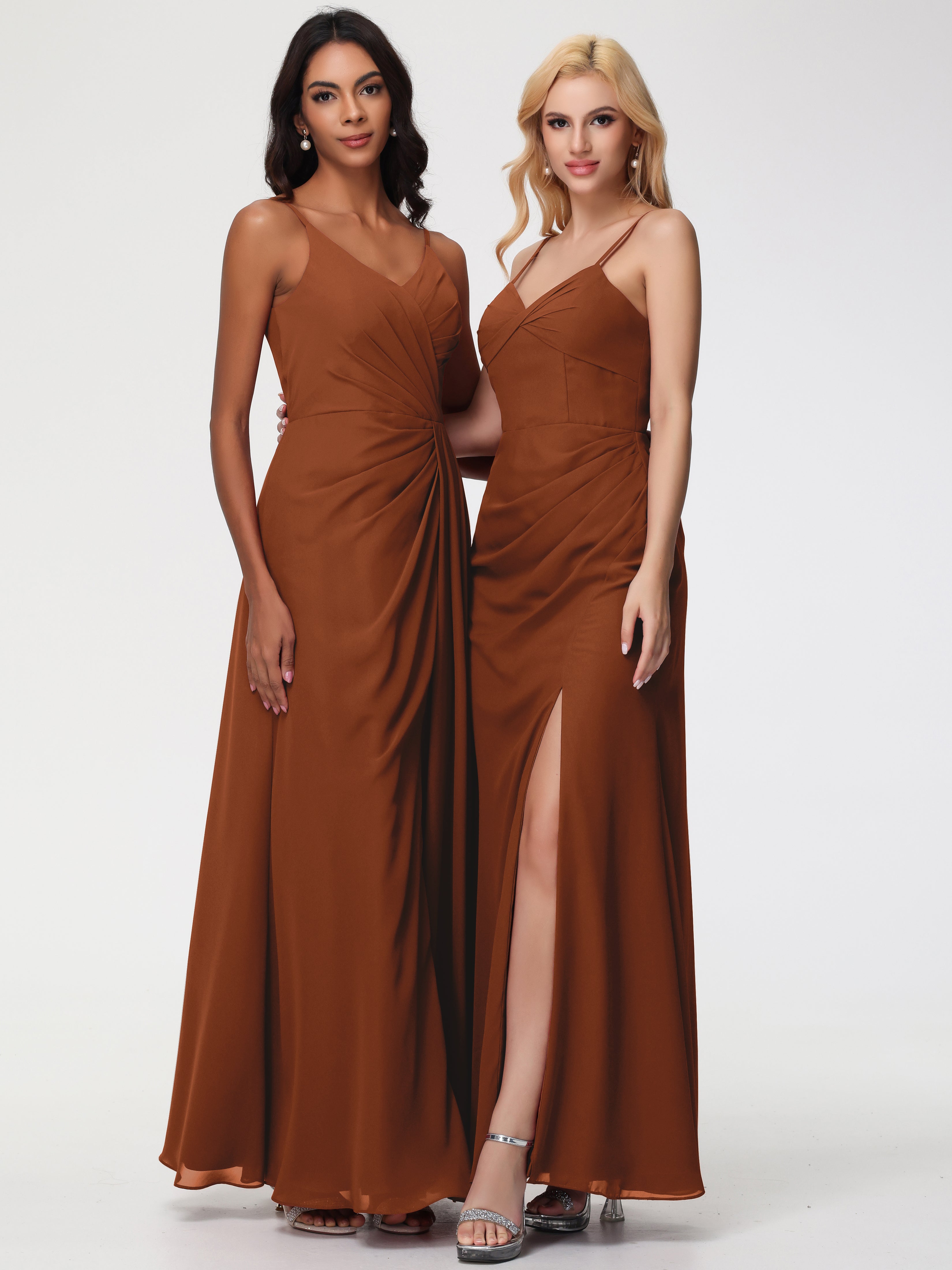 V-Neck A-Line Sleeveless Spaghetti Straps Chiffon Bridesmaid Dresses With Split (Copy)