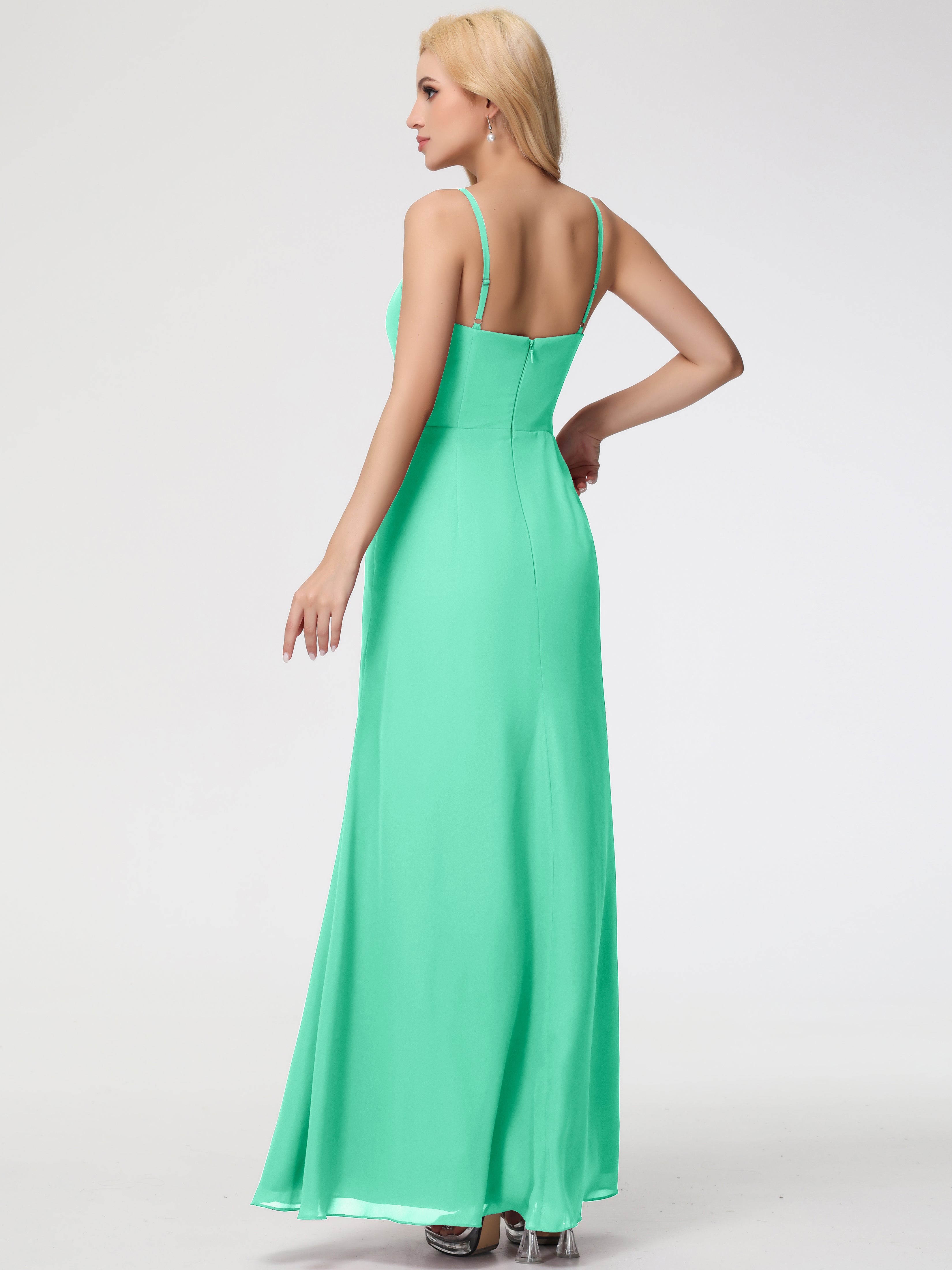 V-Neck A-Line Sleeveless Spaghetti Straps Chiffon Bridesmaid Dresses With Split (Copy)
