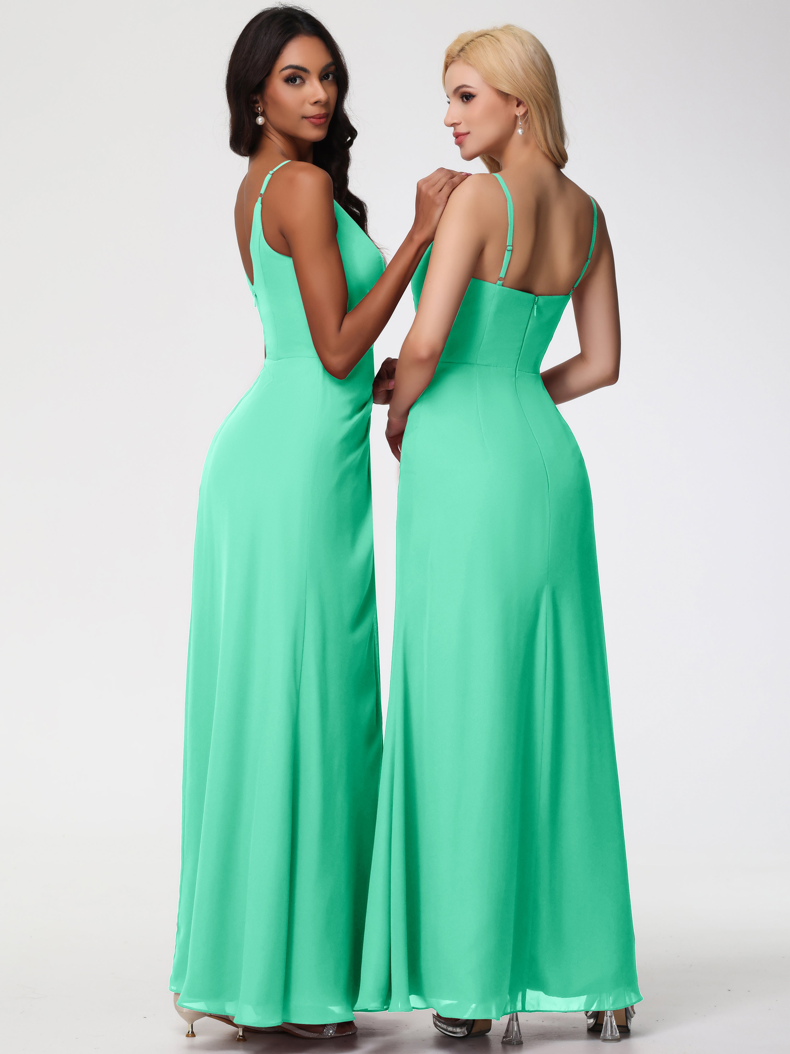 V-Neck A-Line Sleeveless Spaghetti Straps Chiffon Bridesmaid Dresses With Split (Copy)