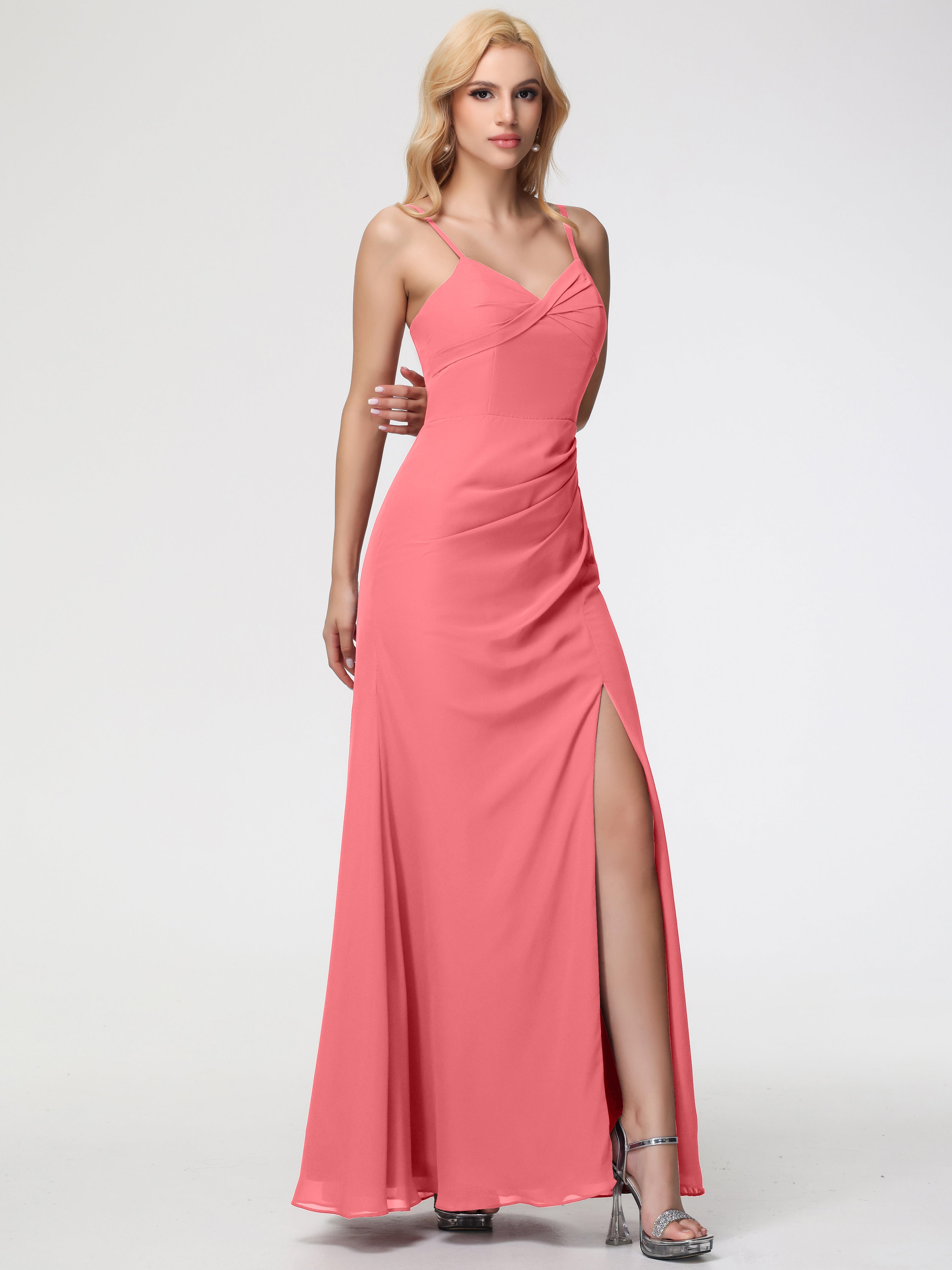 V-Neck A-Line Sleeveless Spaghetti Straps Chiffon Bridesmaid Dresses With Split (Copy)