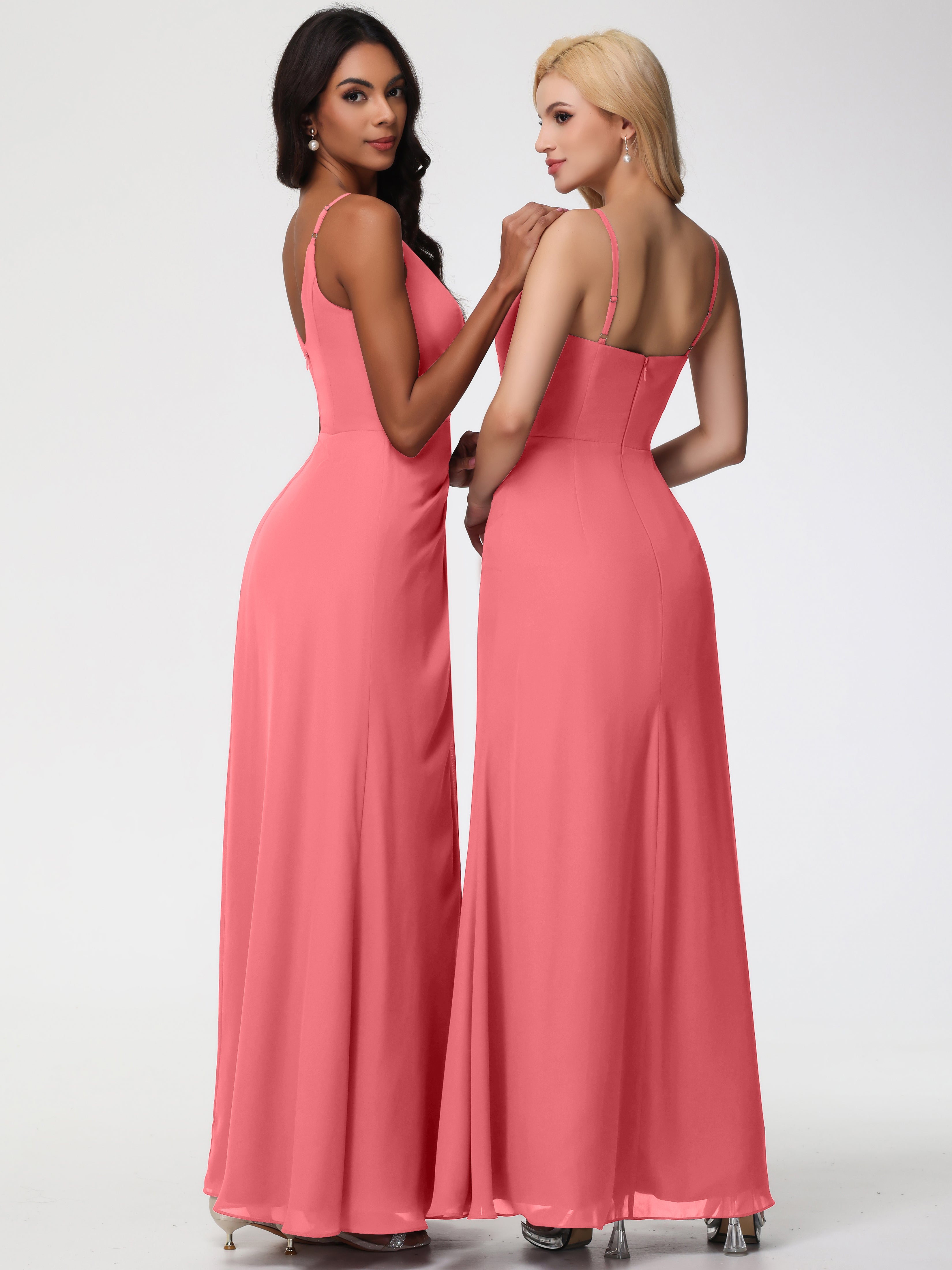 V-Neck A-Line Sleeveless Spaghetti Straps Chiffon Bridesmaid Dresses With Split (Copy)