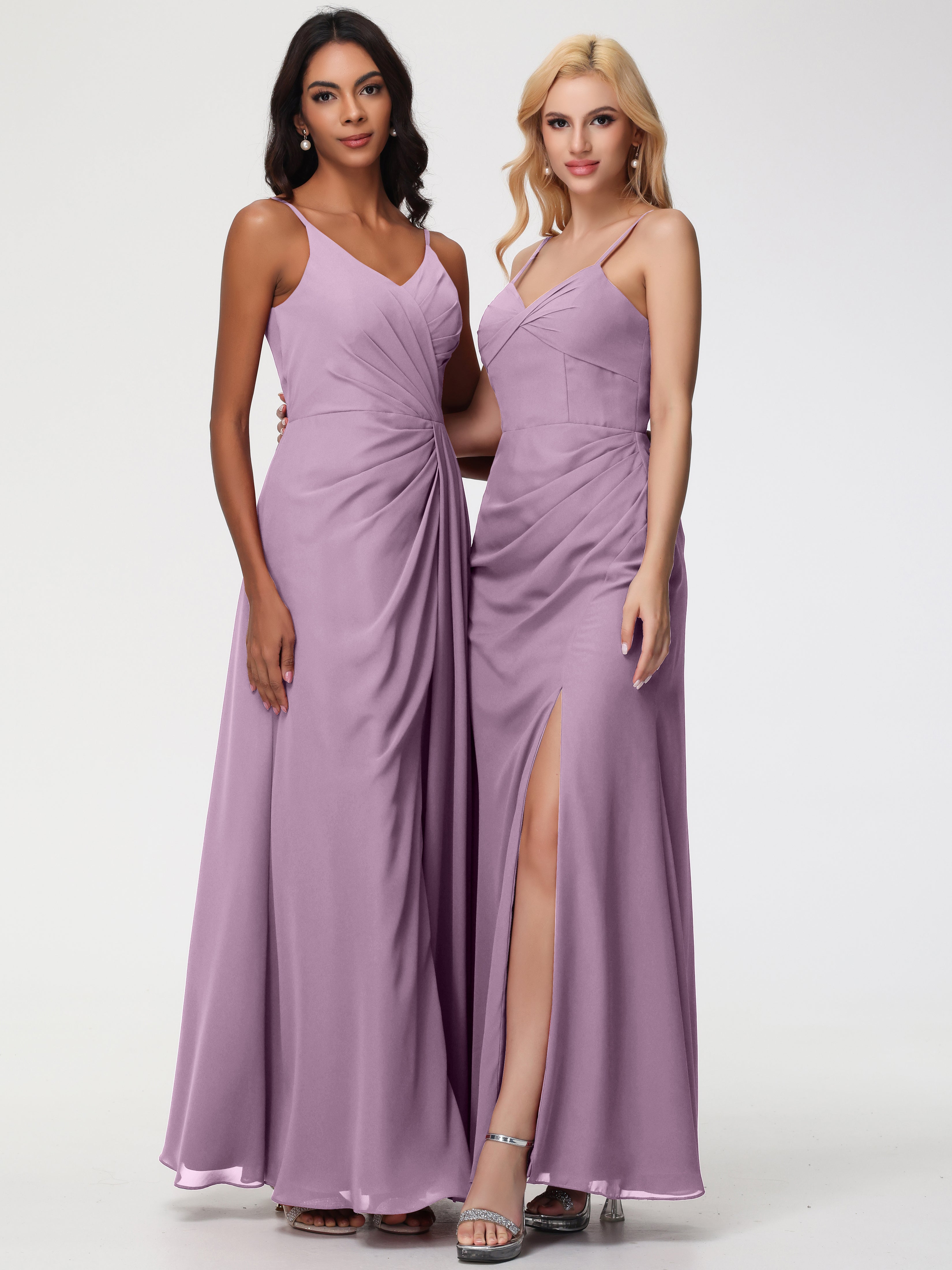 V-Neck A-Line Sleeveless Spaghetti Straps Chiffon Bridesmaid Dresses With Split (Copy)