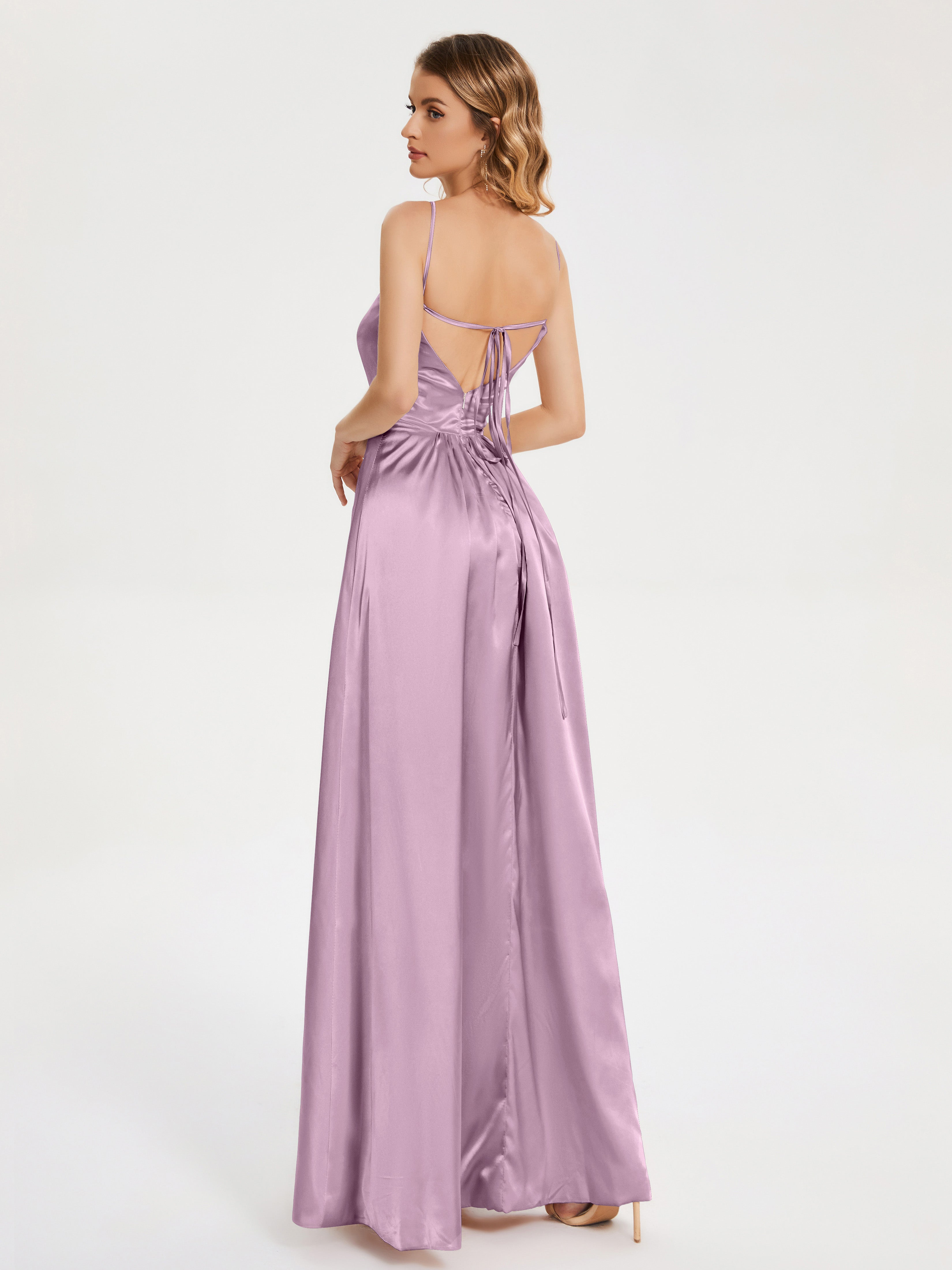 Split Soft Satin Party Dresses