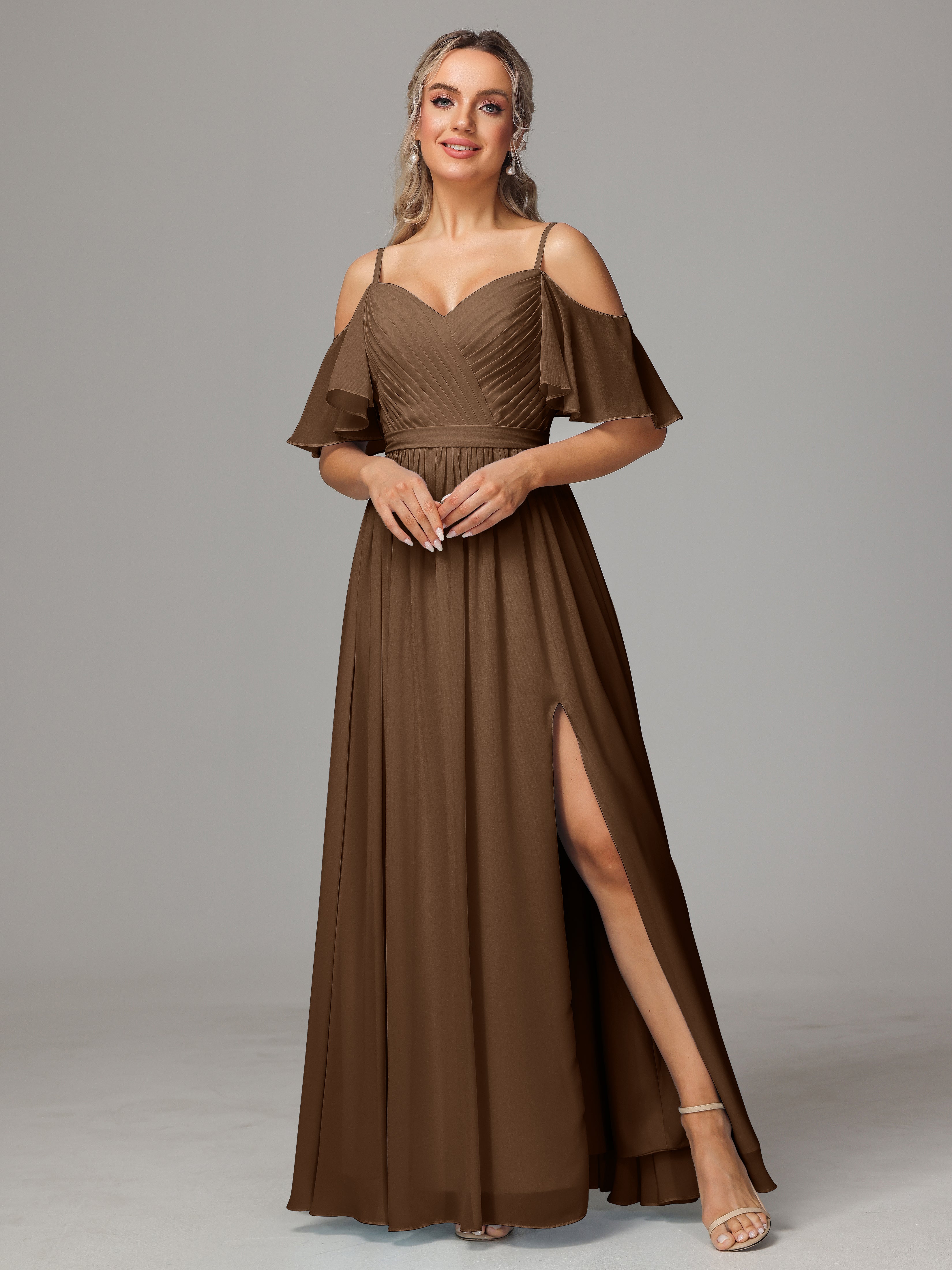 Gold Bridesmaid Dresses Sweetheart Off The Shoulder Long Chiffon Bridesmaid Dresses