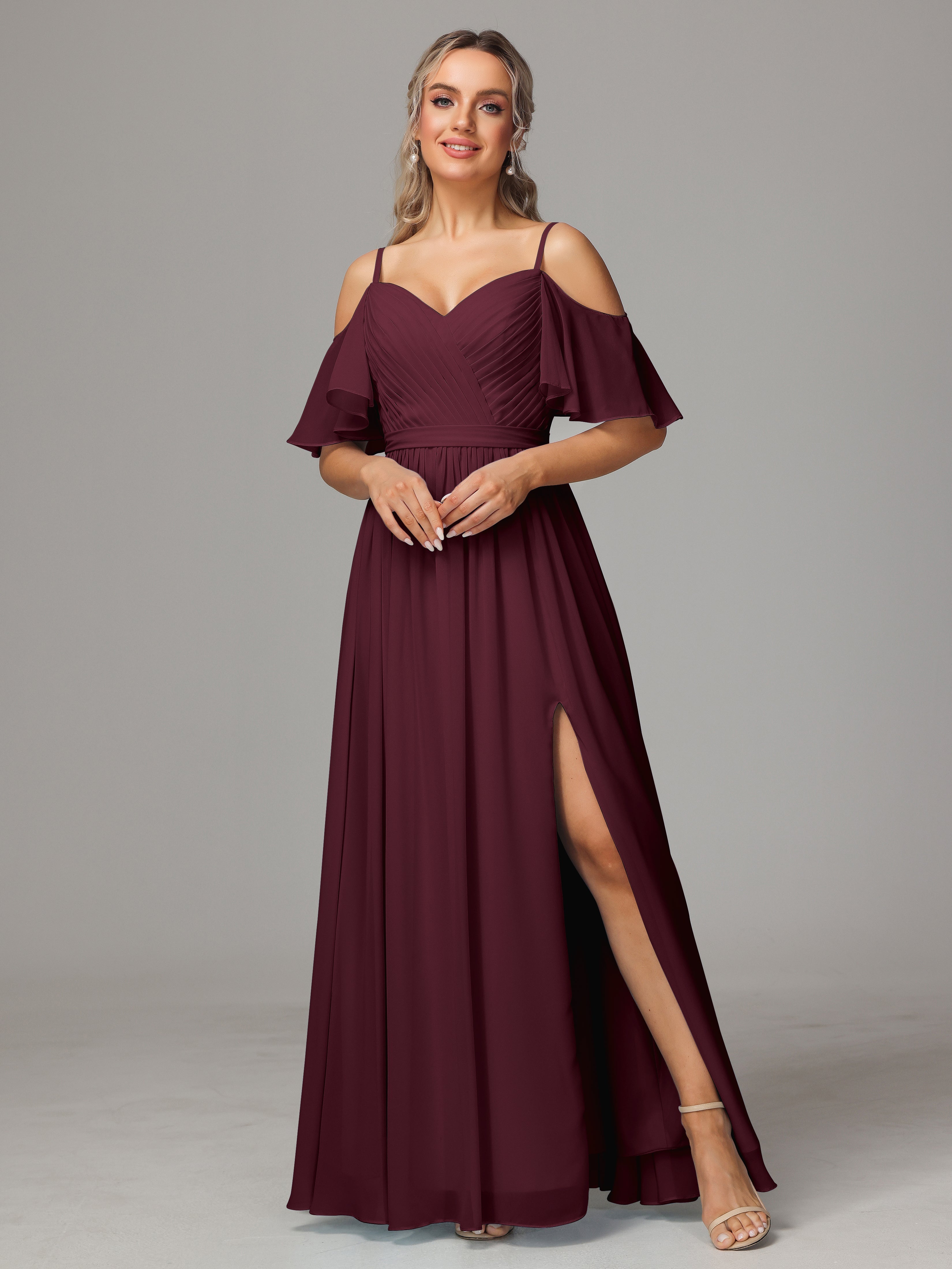 Grape Bridesmaid Dresses Sweetheart Off The Shoulder Long Chiffon Bridesmaid Dresses