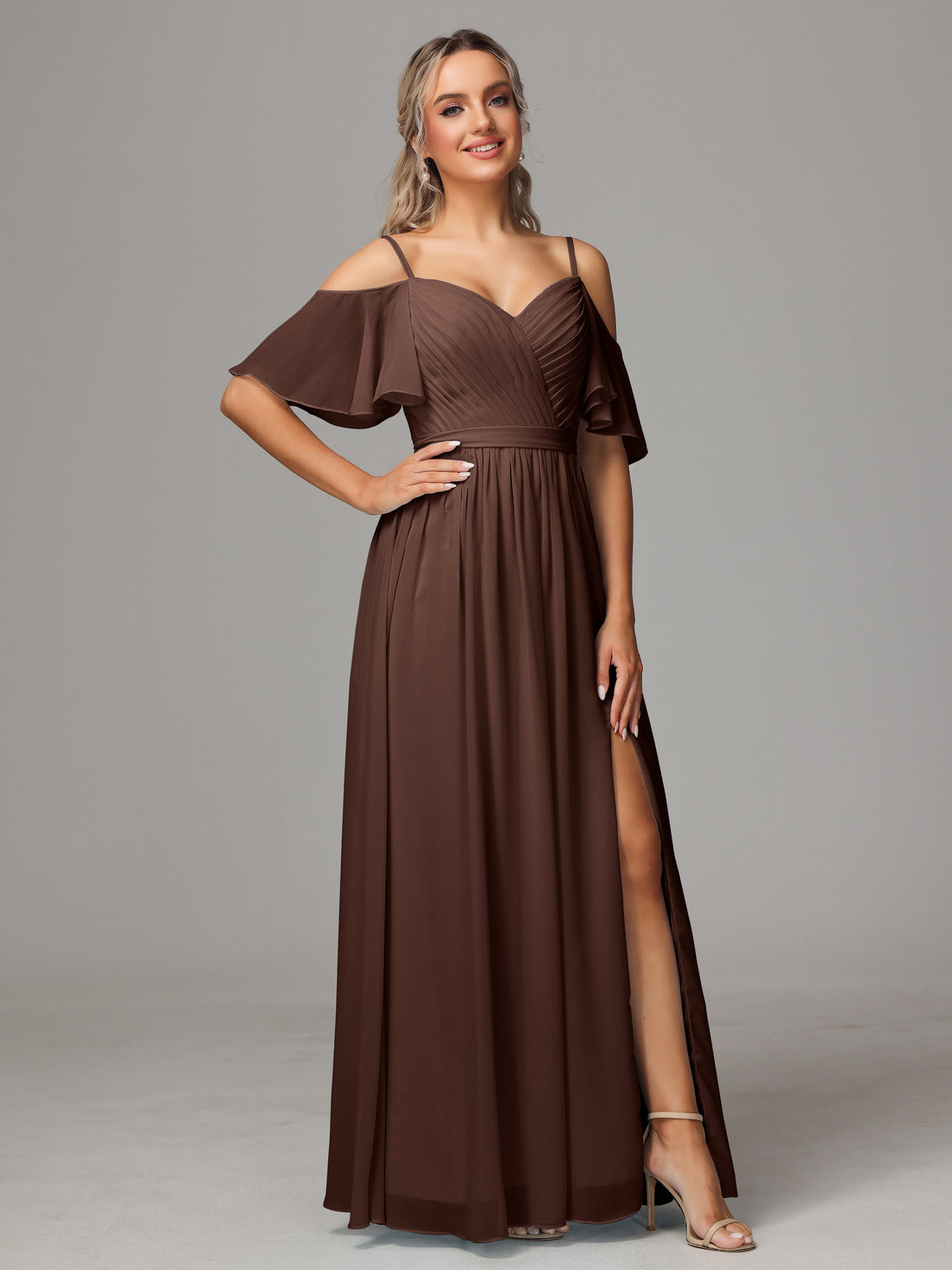 Chocolate Brown Bridesmaid Dresses Sweetheart Off The Shoulder Long Ch