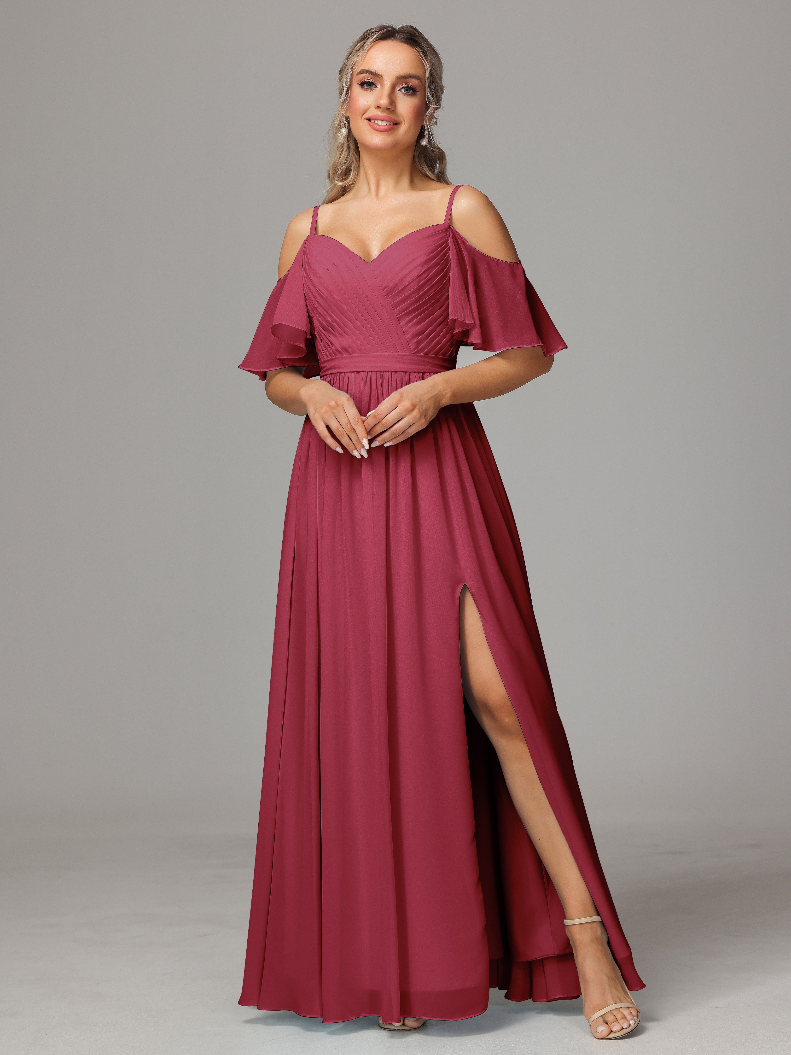 Regency Purple Bridesmaid Dresses Sweetheart Off The Shoulder Long Chiffon Bridesmaid Dresses