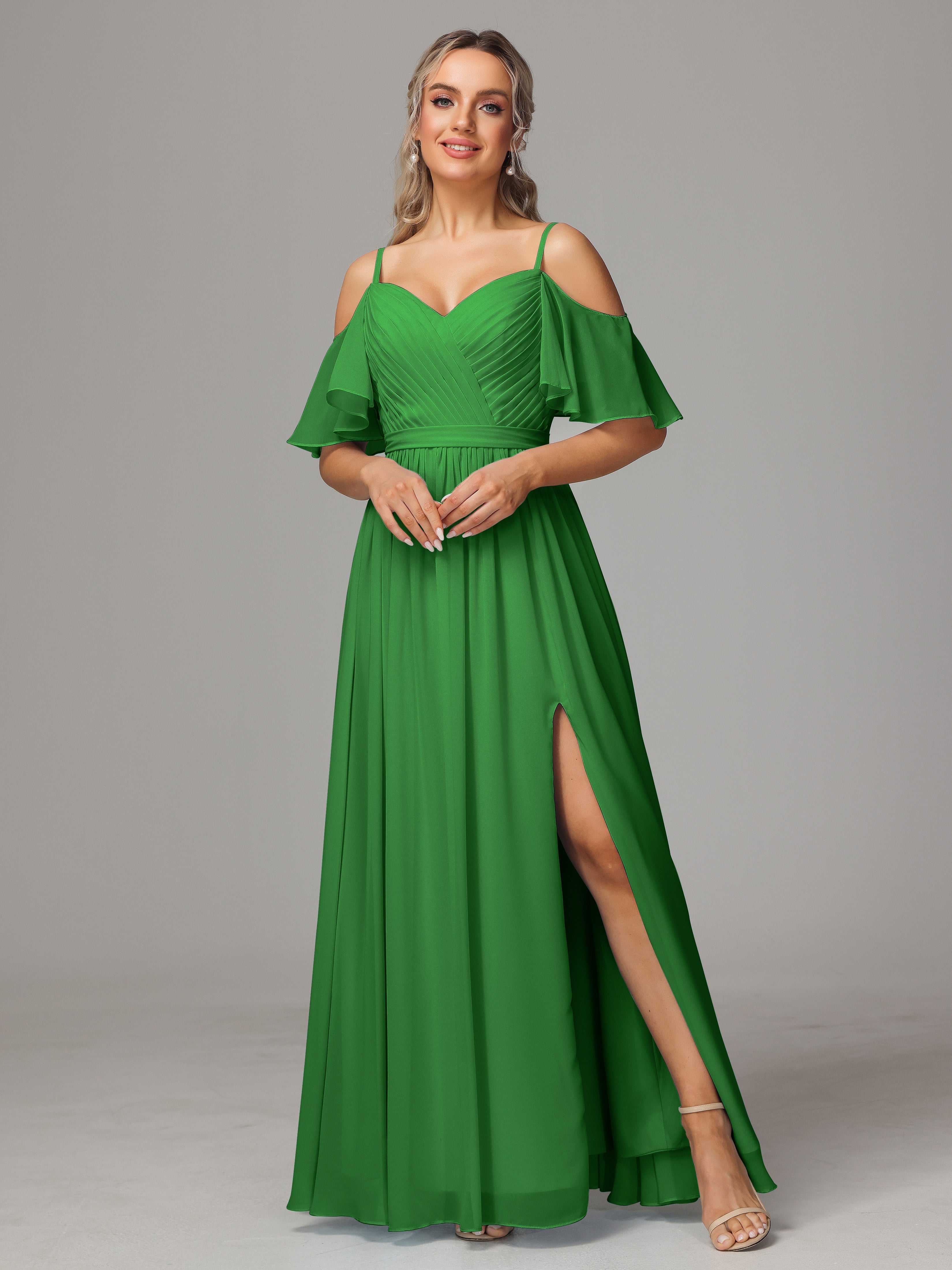 Sky Blue Bridesmaid Dresses Sweetheart Off The Shoulder Long Chiffon Bridesmaid Dresses