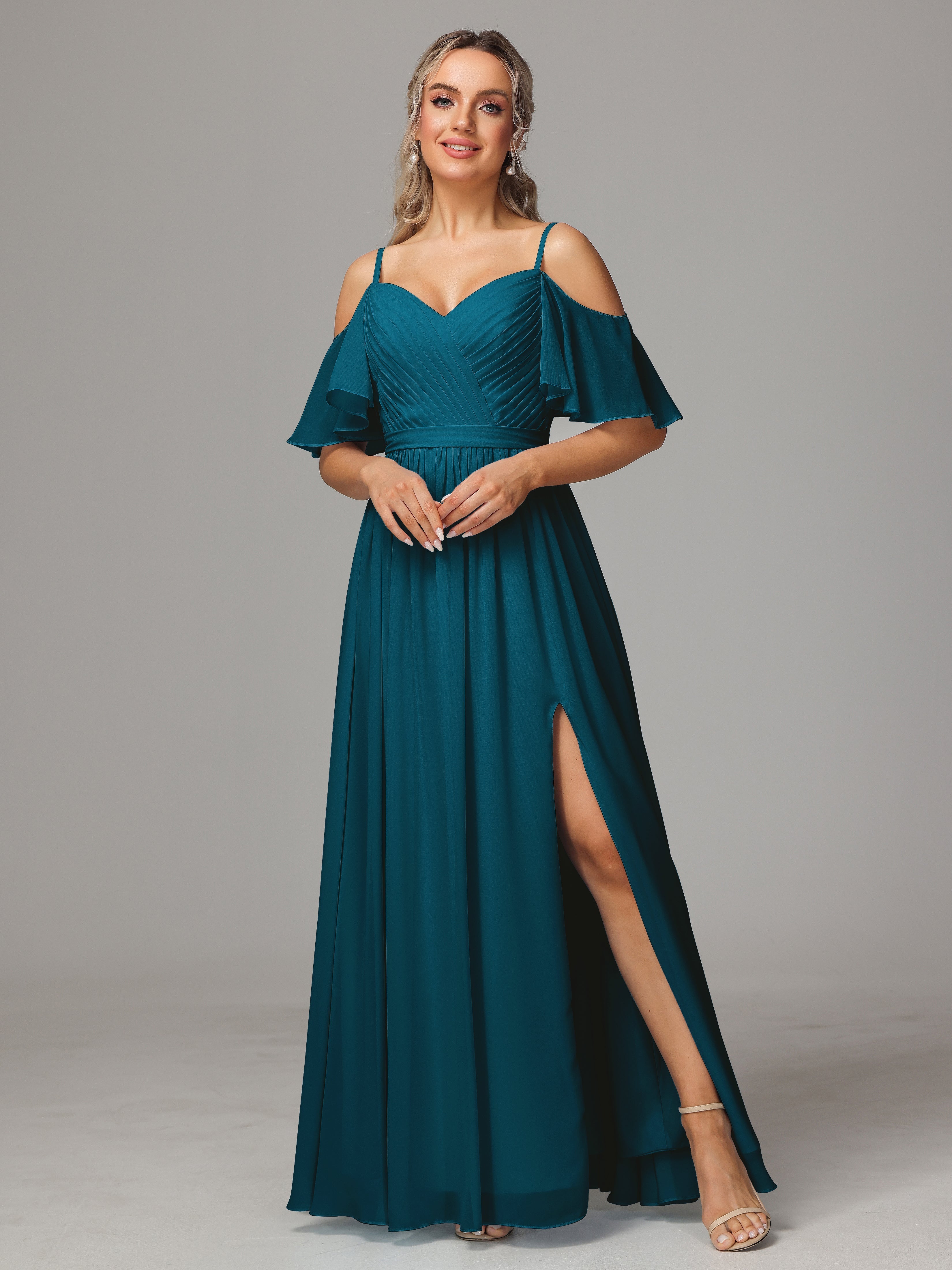 Lilac Bridesmaid Dresses Sweetheart Off The Shoulder Long Chiffon Bridesmaid Dresses