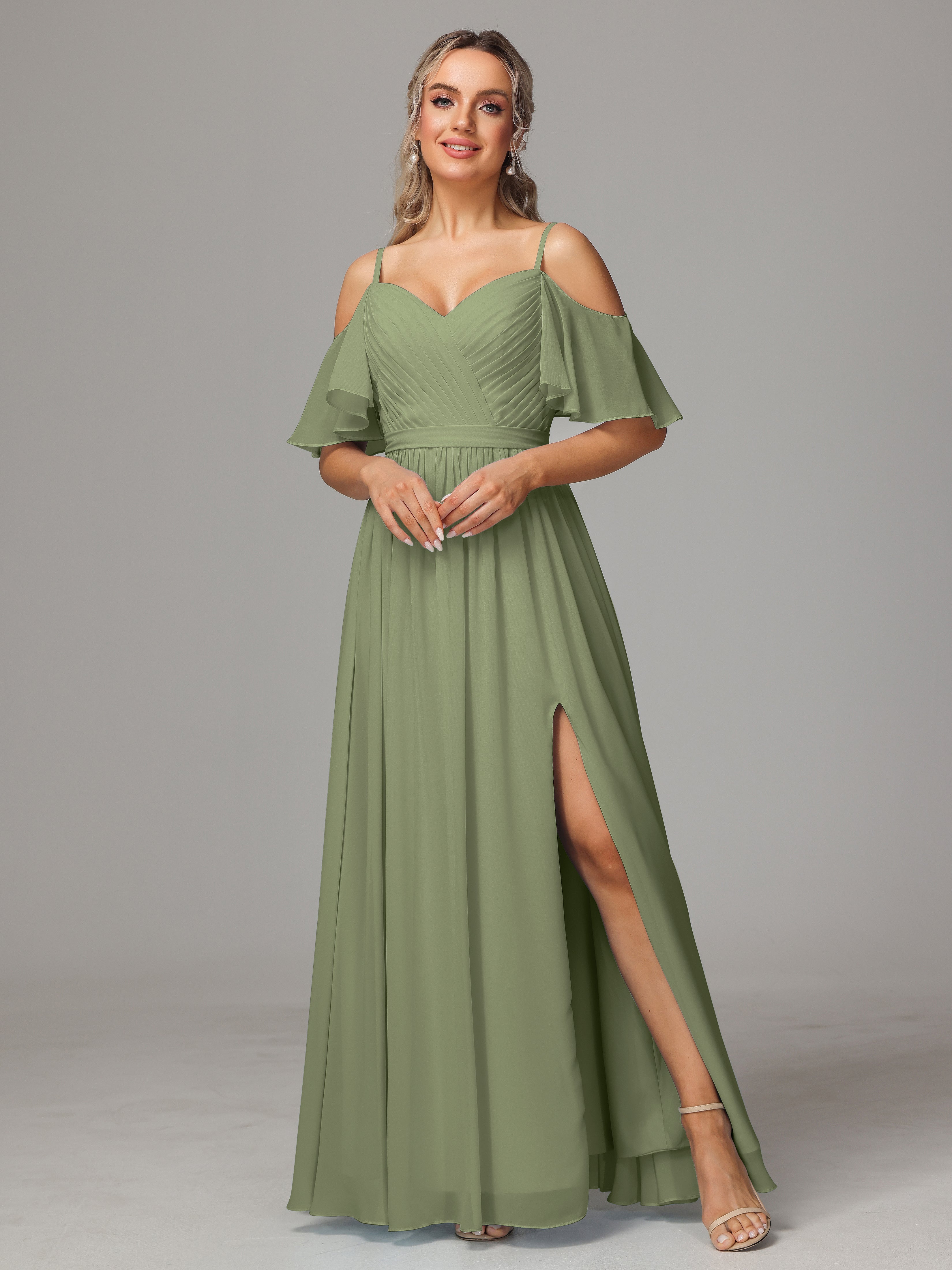 Sunset Bridesmaid Dresses Sweetheart Off The Shoulder Long Chiffon Bridesmaid Dresses