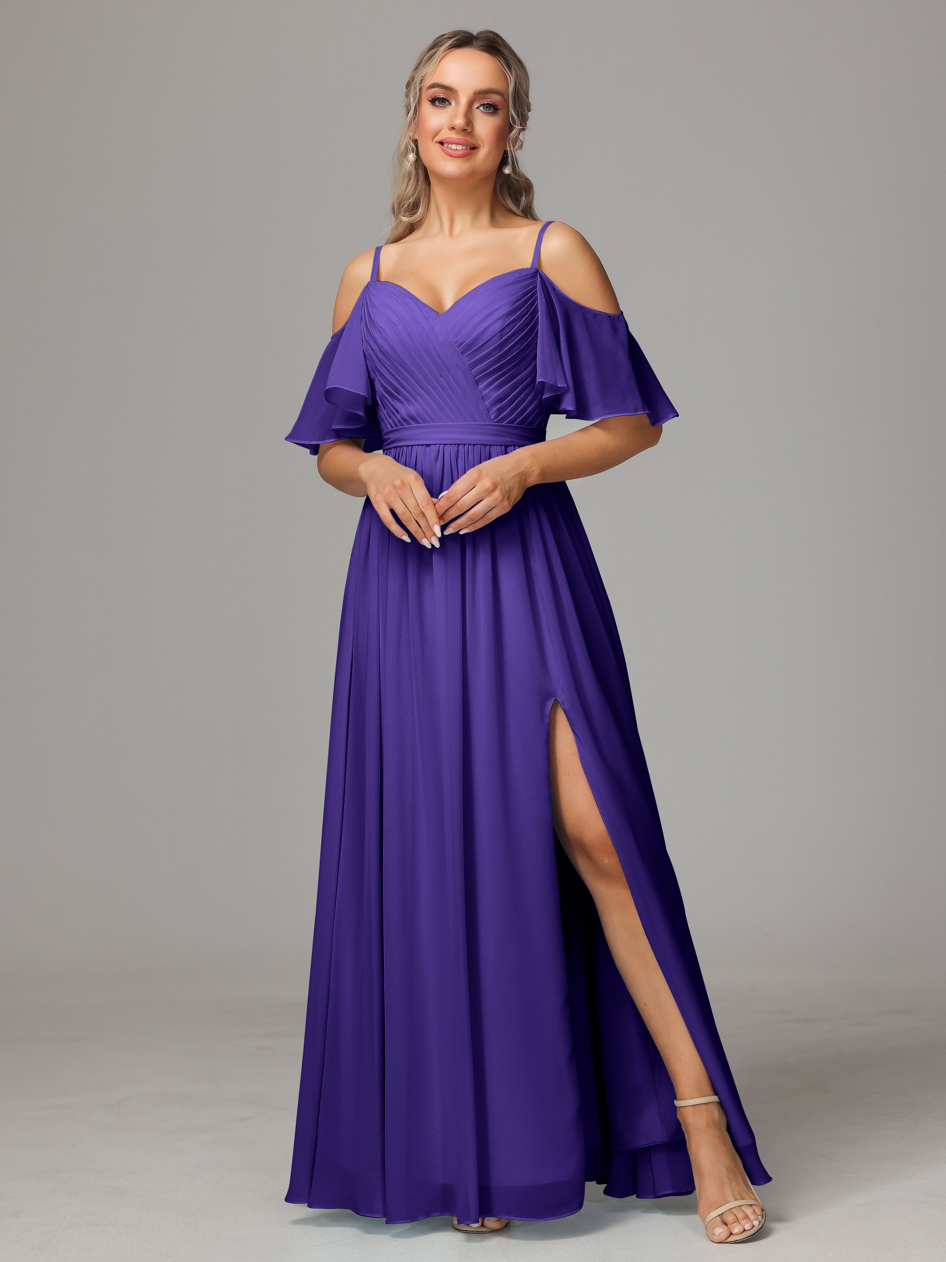Ocean Blue Bridesmaid Dresses Sweetheart Off The Shoulder Long Chiffon Bridesmaid Dresses
