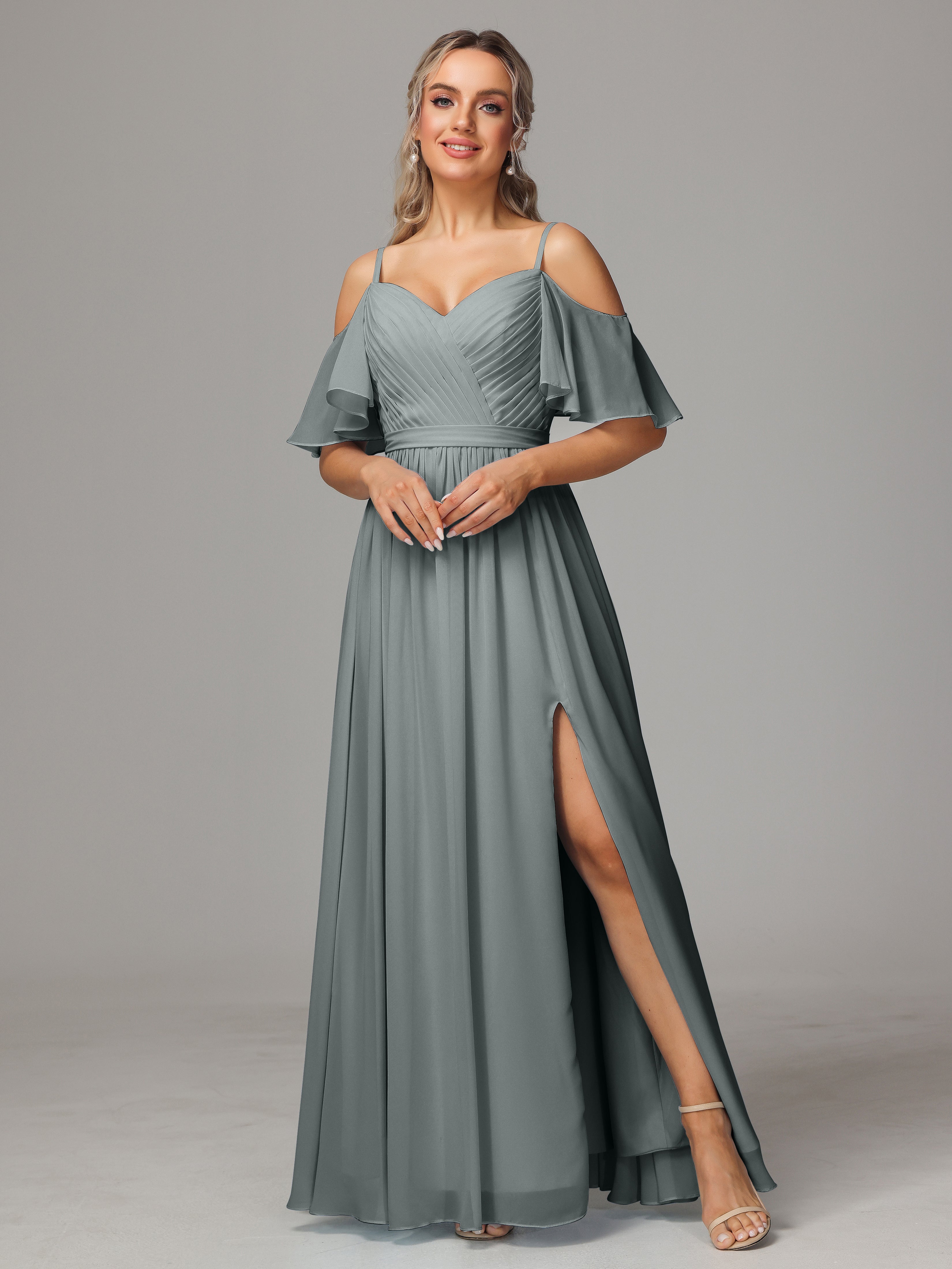 Vintage Bridesmaid Dresses Sweetheart Off The Shoulder Long Chiffon Bridesmaid Dresses