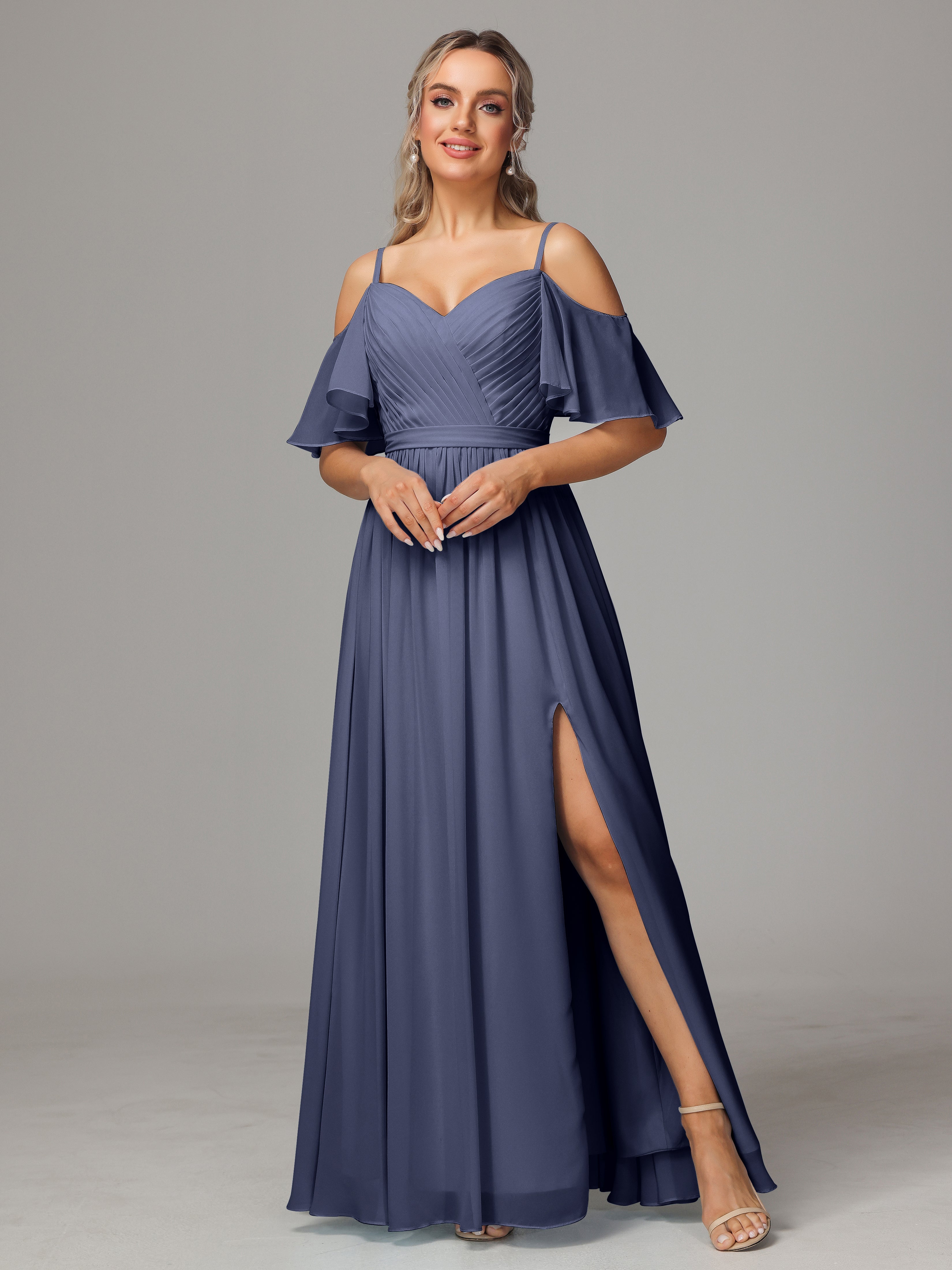 Orchid Bridesmaid Dresses Sweetheart Off The Shoulder Long Chiffon Bridesmaid Dresses