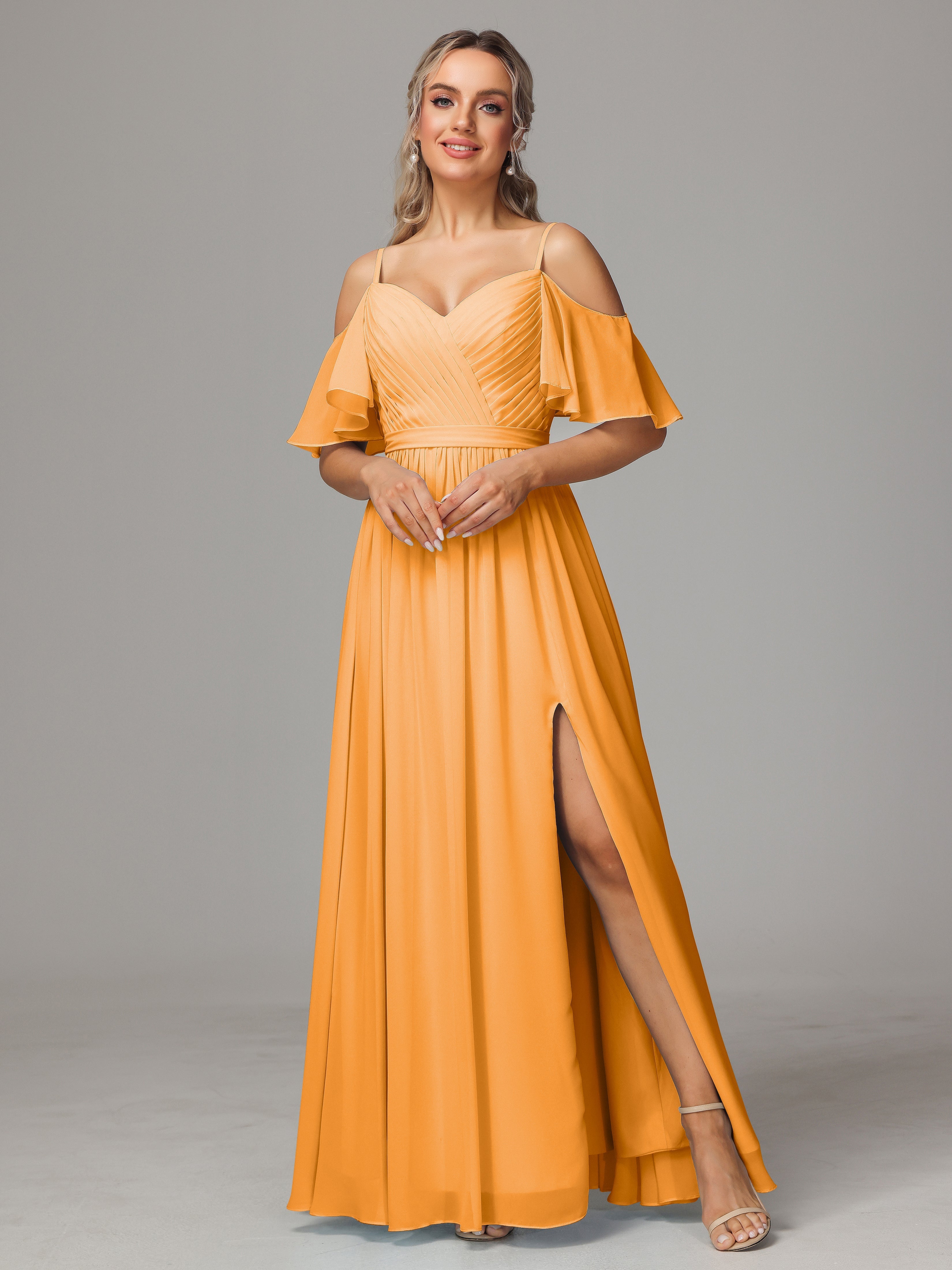 Papaya Bridesmaid Dresses Sweetheart Off The Shoulder Long Chiffon Bridesmaid Dresses