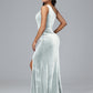One Shoulder Pleats Long Velvet Bridesmaid Dresses With Split