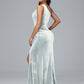 One Shoulder Pleats Long Plus Size Bridesmaid Dresses With Split