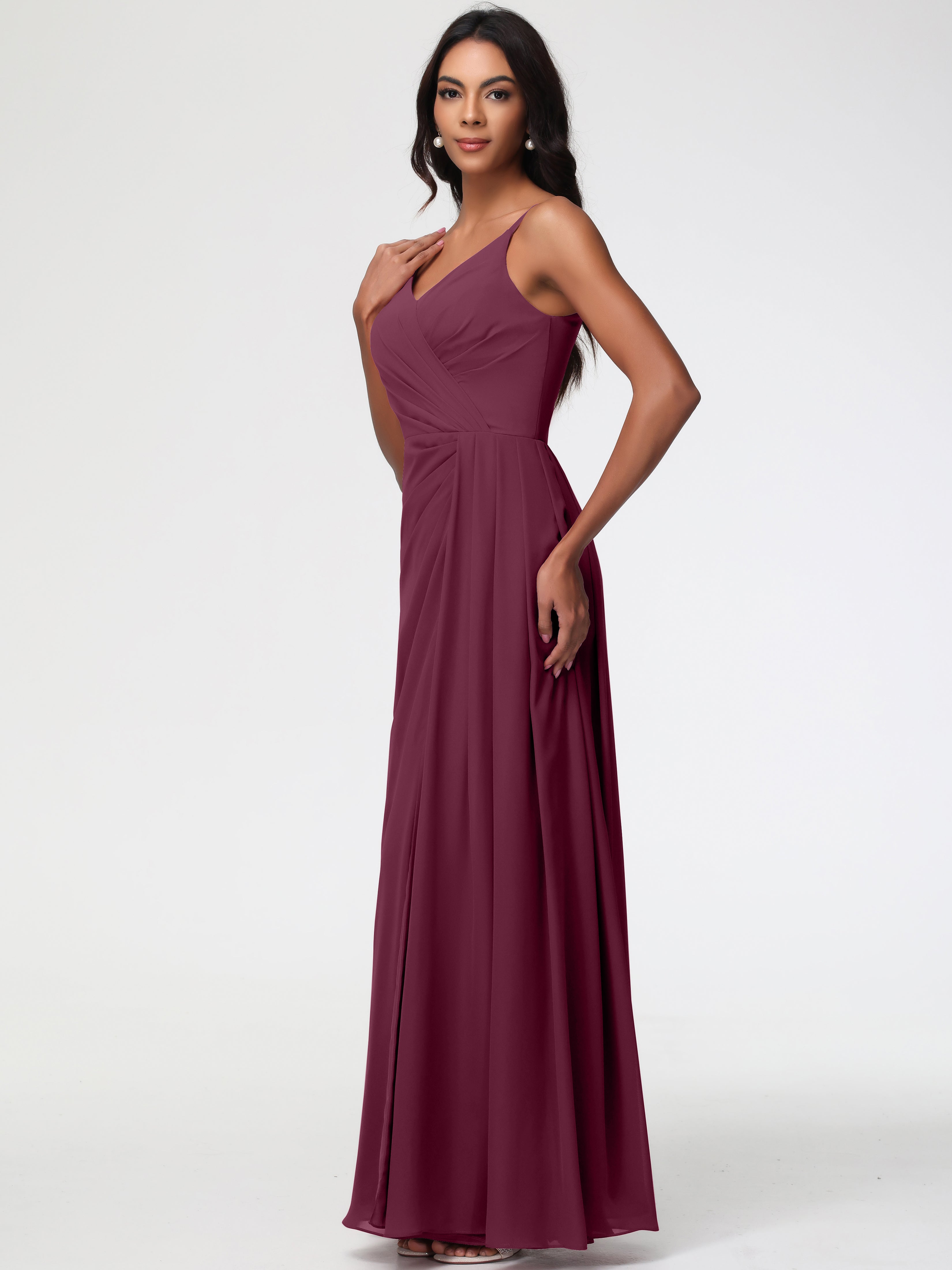 A-Line V-Neck Sleeveless Spaghetti Straps Pleats Chiffon Bridesmaid Dresses With Split (Copy)