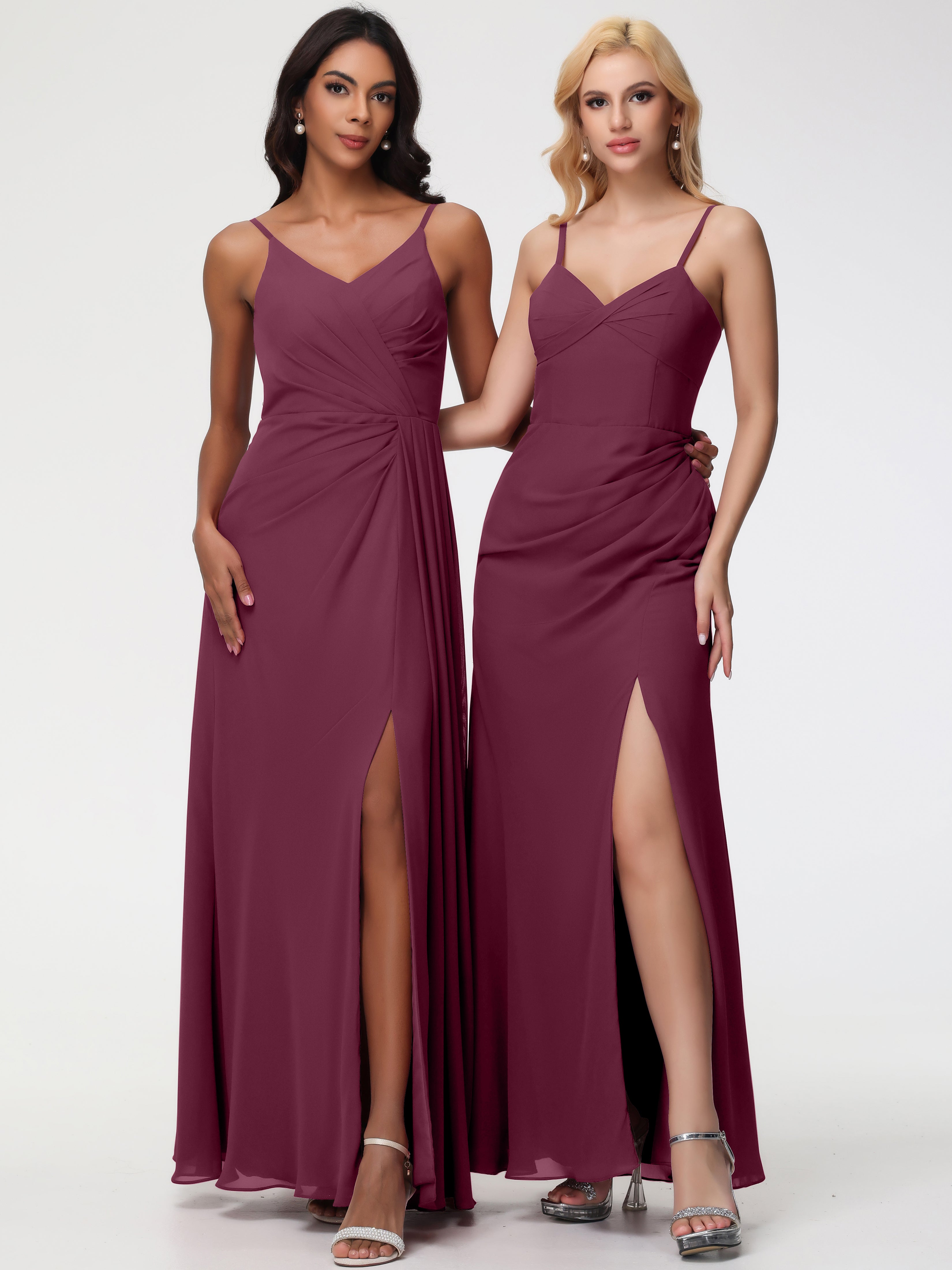 A-Line V-Neck Sleeveless Spaghetti Straps Pleats Chiffon Bridesmaid Dresses With Split (Copy)